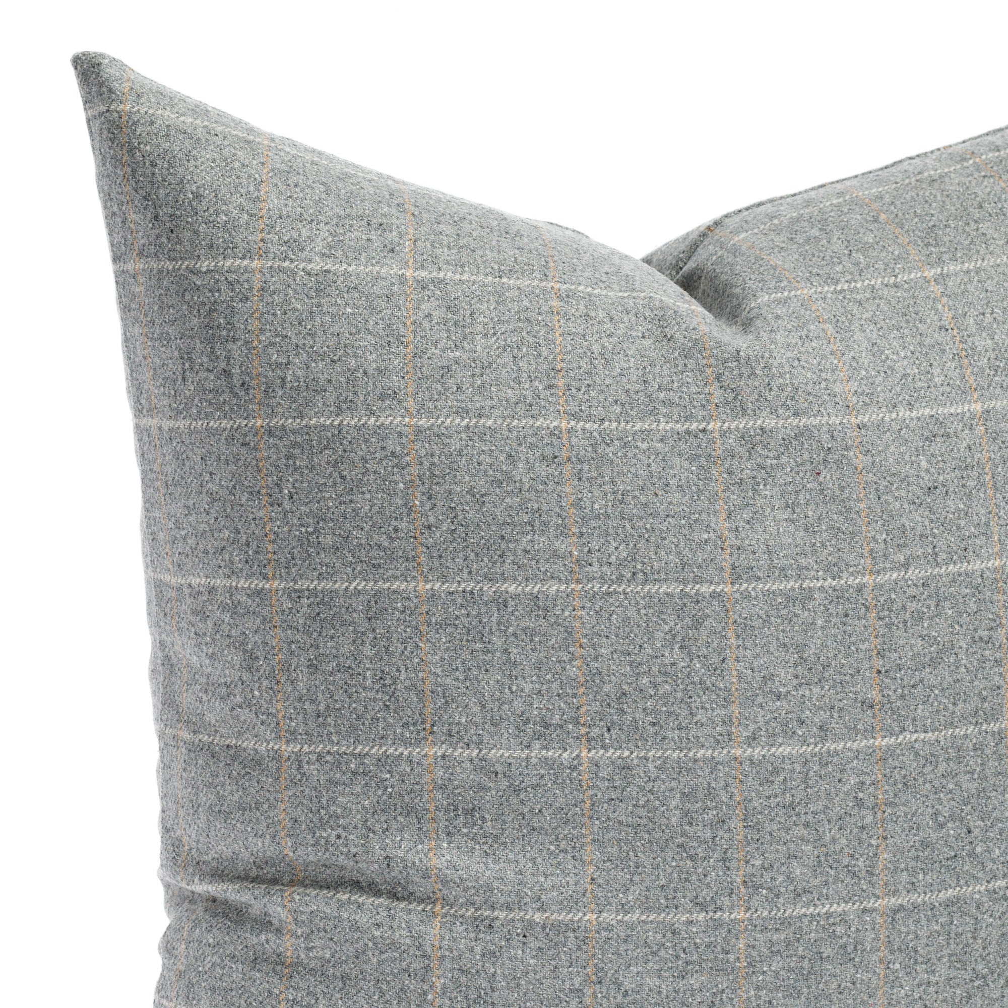 a heather grey windowpane check throw pillow: close up view