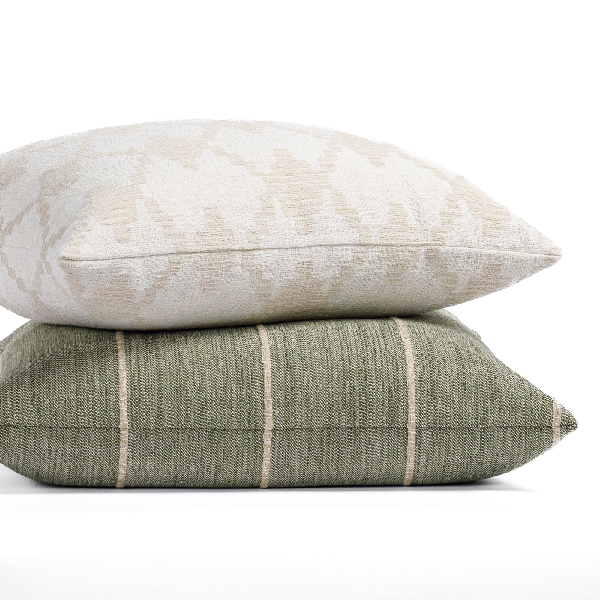 earthy green and cream throw pillows