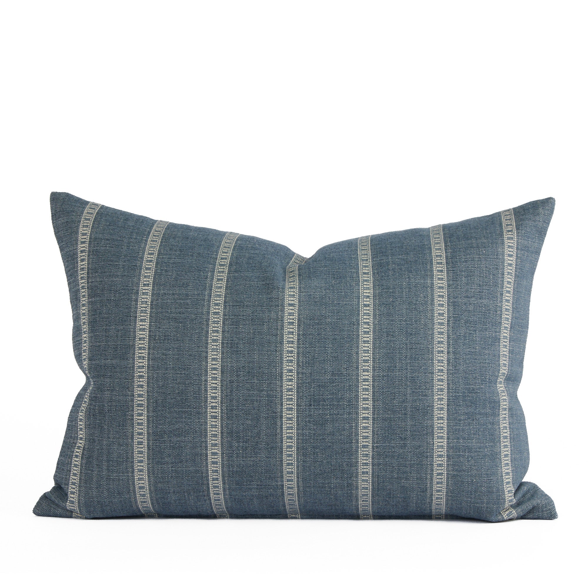 Brunswick Stripe 14x20 Lumbar Pillow, Chambray by Tonic Living — chambray blue and soft white striped lumbar pillow with a tailored, easygoing look.