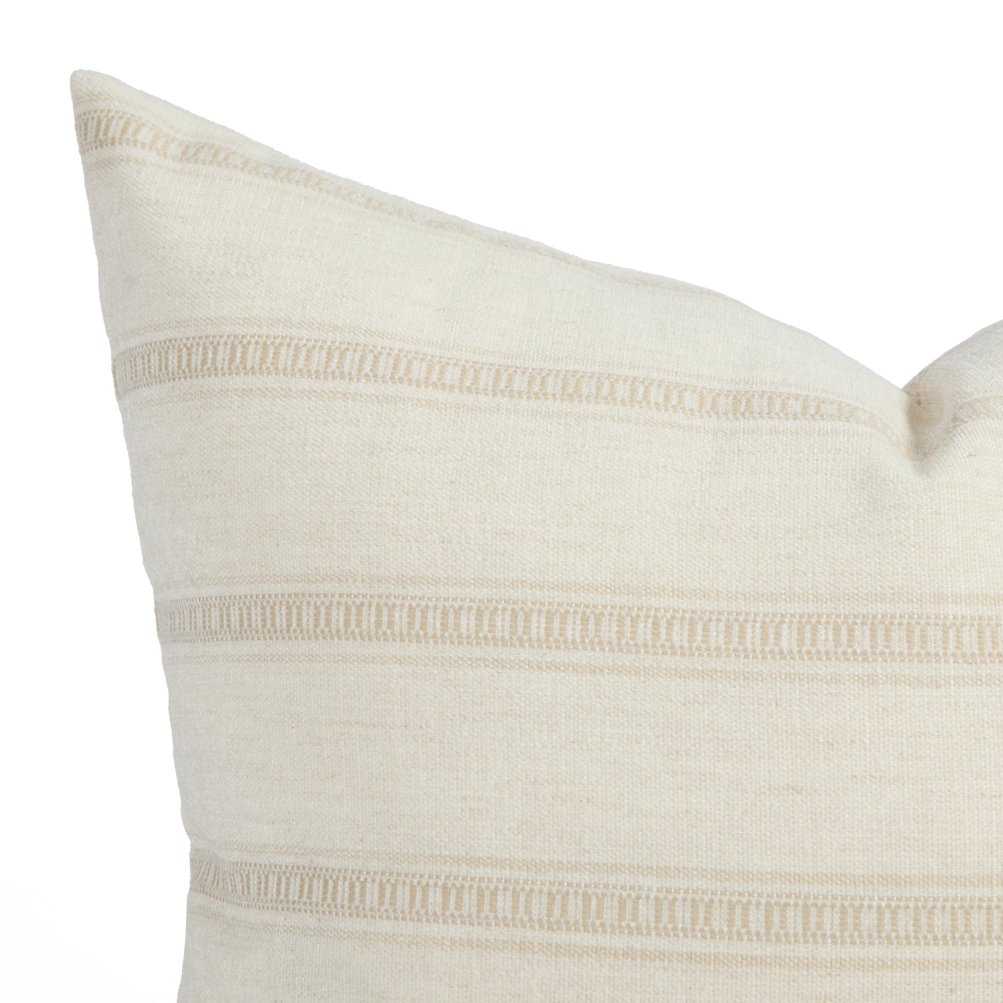 Close up of Tonic Living Brunswick Stripe 20x20 cushion in off-white showing subtle tone-on-tone stripes.