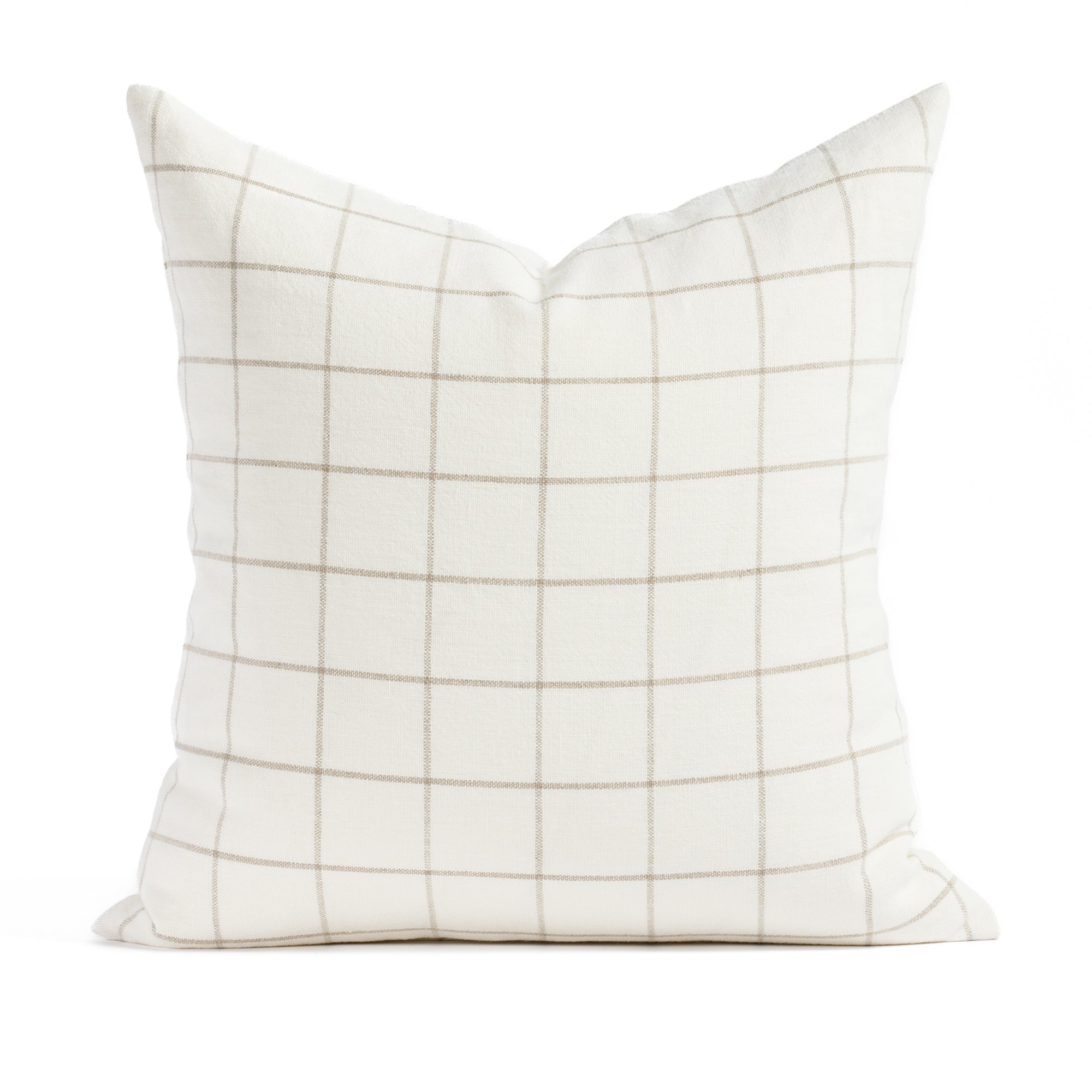 Butler Check 20x20 Natural Cream Pillow, a cream and beige windowpane linen throw pillow from Tonic Living