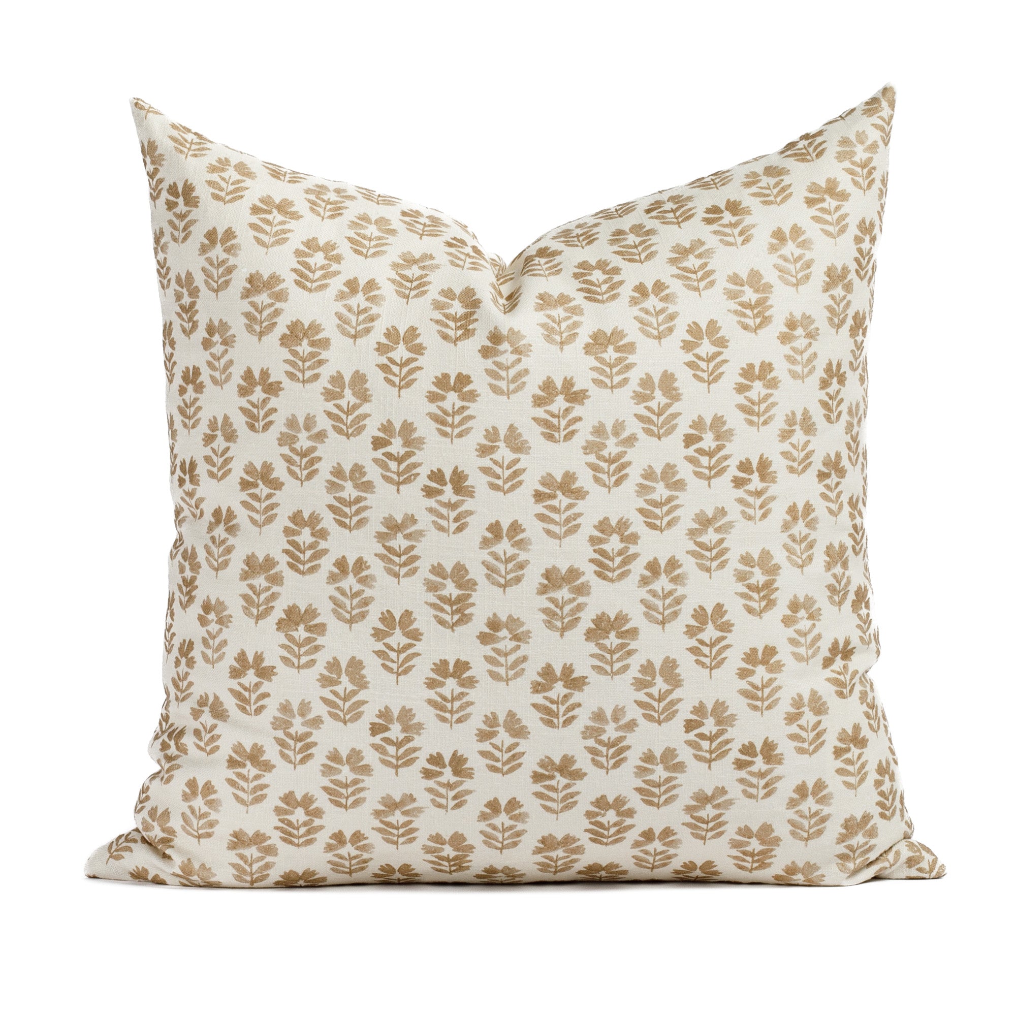 Carmel 20x20 Pillow Umber, a brown and cream floral block print Tonic Living pillow