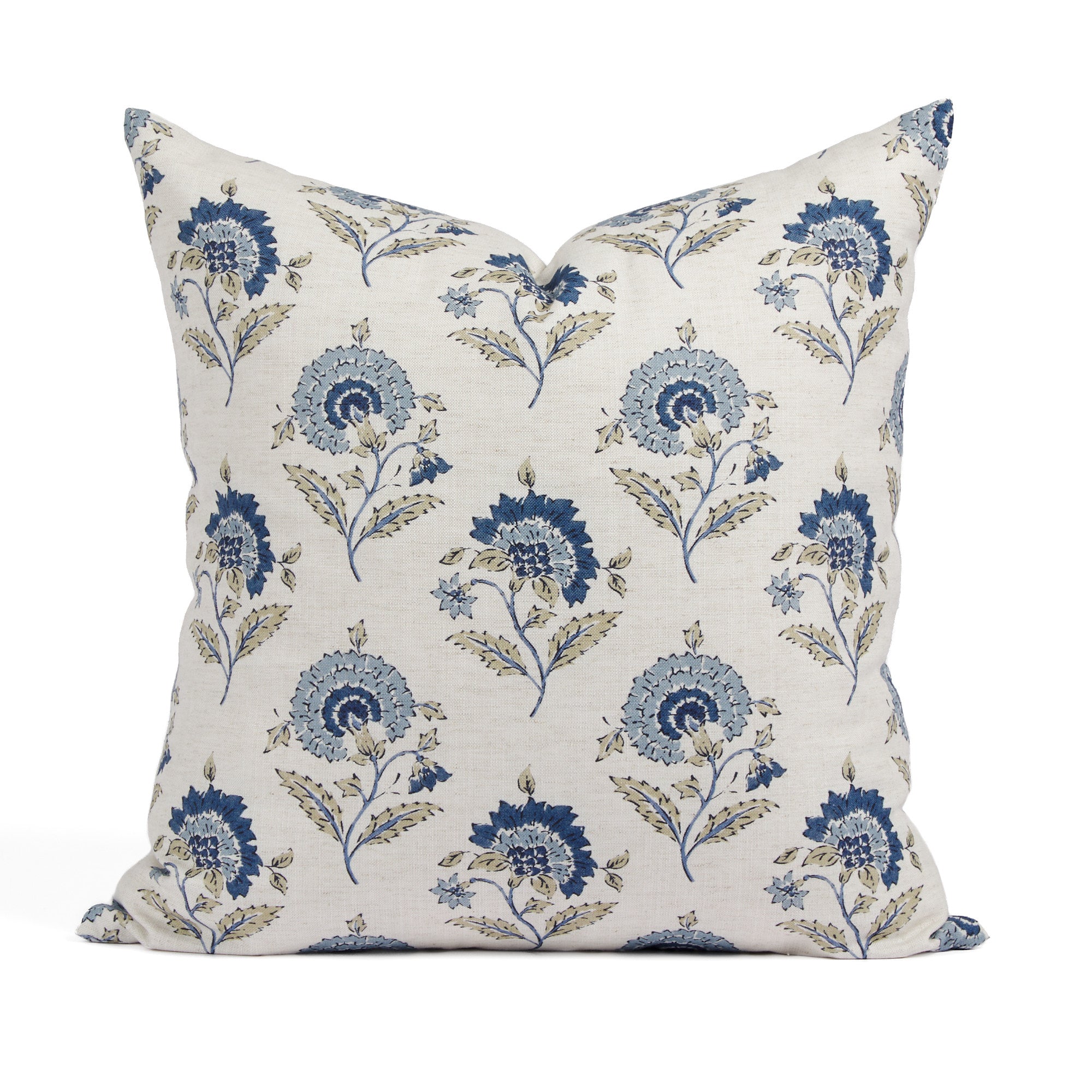 Tonic Living Clara 20x20 pillow in Denim, a blue and white floral block print throw pillow.