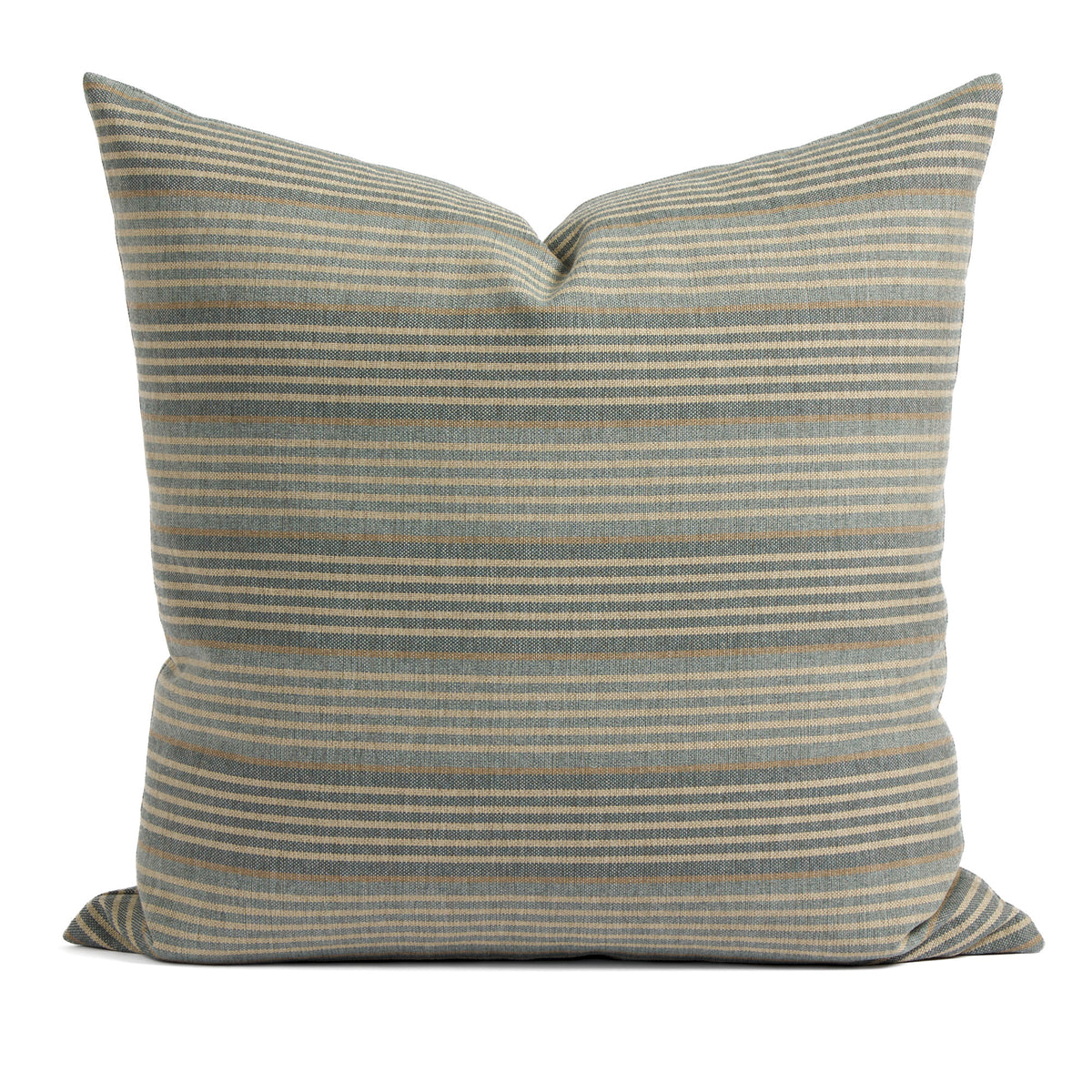 Tonic Living Clark Stripe 22x22 Pillow in Pool, a faded blue, oatmeal, and camel multistripe throw pillow.