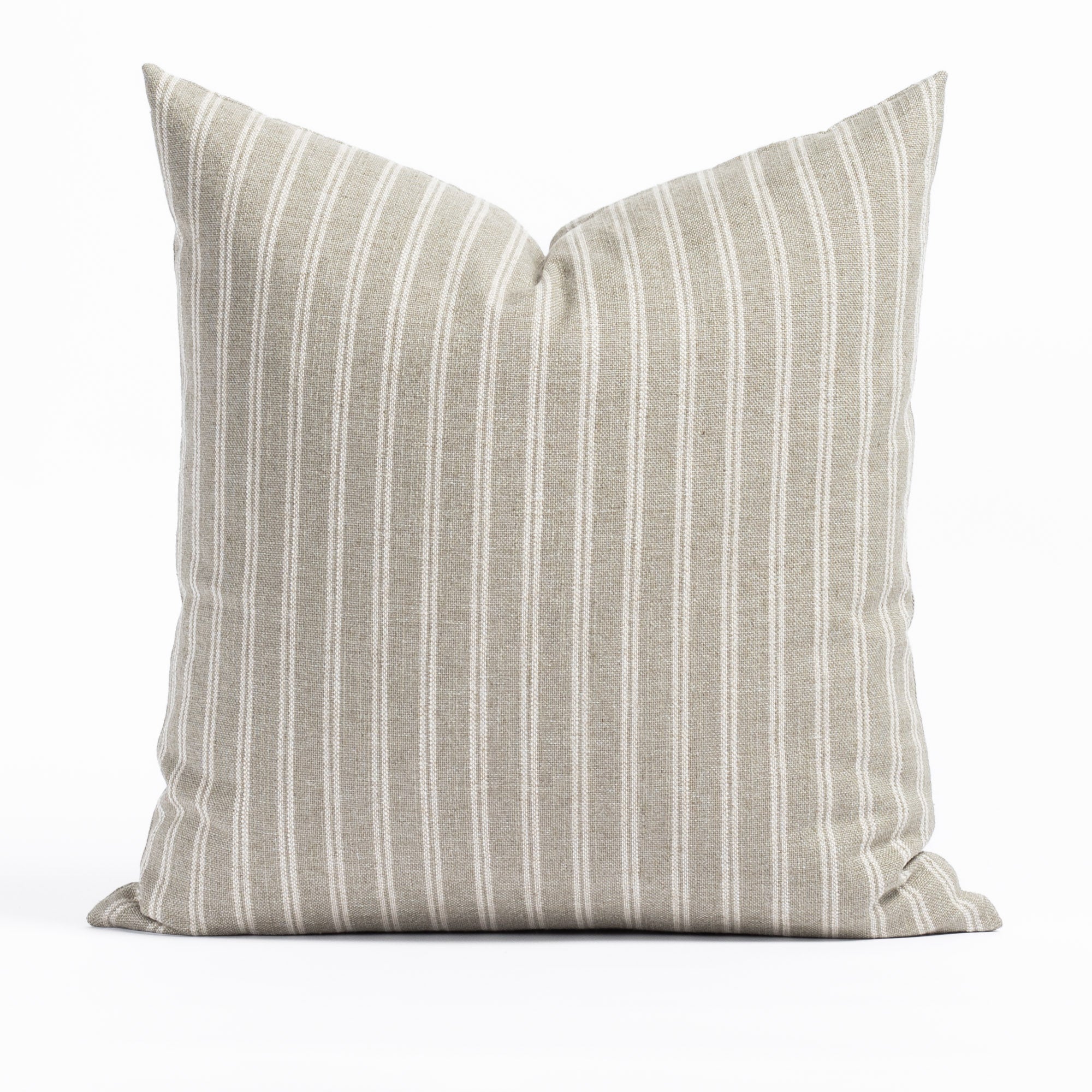 Conway 20x20 Pillow Sage, a dusty sage green and oatmeal beige vertical stripe Belgian farmhouse throw pillow from Tonic Living