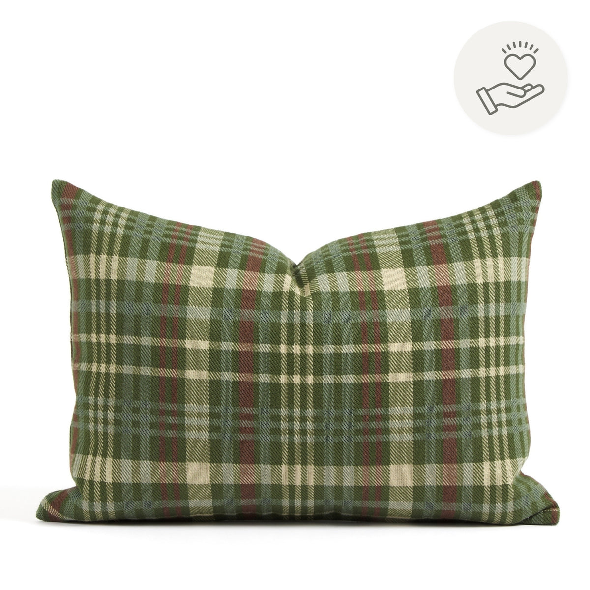 Tonic Living Dasher 14x20 Holiday Lumbar Pillow, a green and burgundy plaid lumbar cushion with a classic Christmas-inspired pattern.