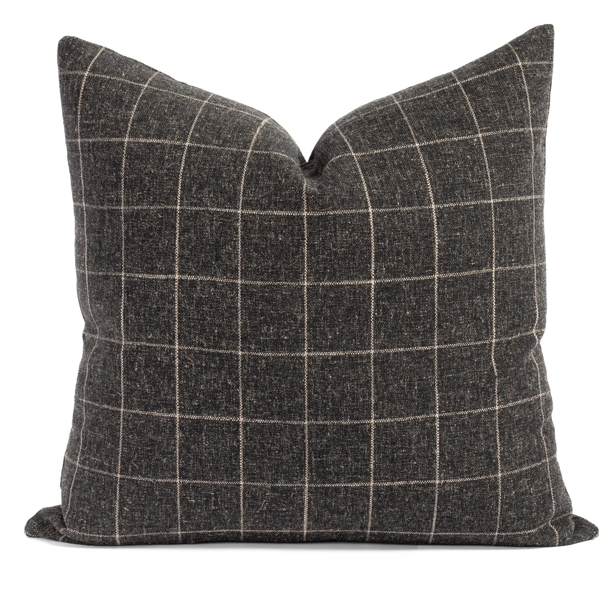 Dundee Sable 22x22 Pillow - A charcoal grey windowpane check cushion from Tonic Living