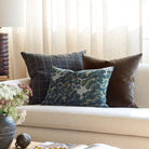 Earth toned pillow combo : Elora Forest greeen, Dundee Sable and Valentina Velvet truffle