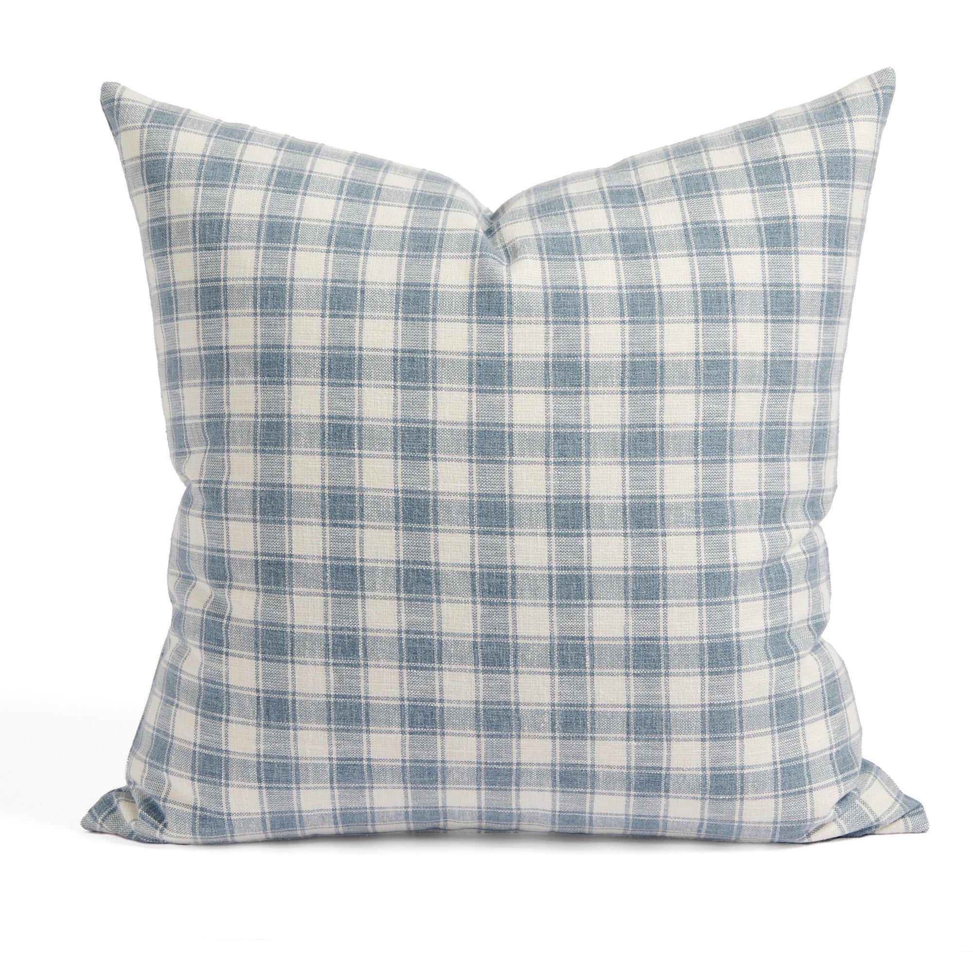 Tonic Living Emmett Plaid 20x20 pillow in Denim featuring a blue and white small-scale check.