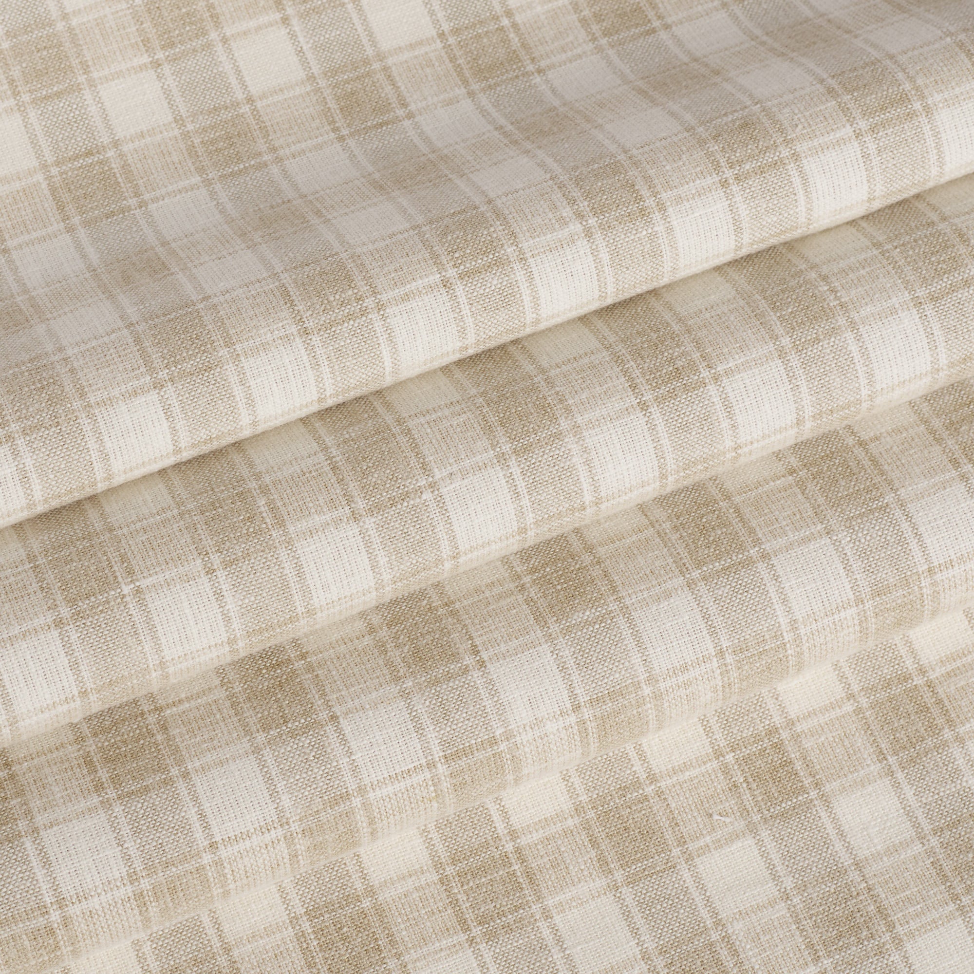 Tonic Living Emmett Plaid Flax fabric ideal for roman shades and curtains in a soft beige and ivory check.