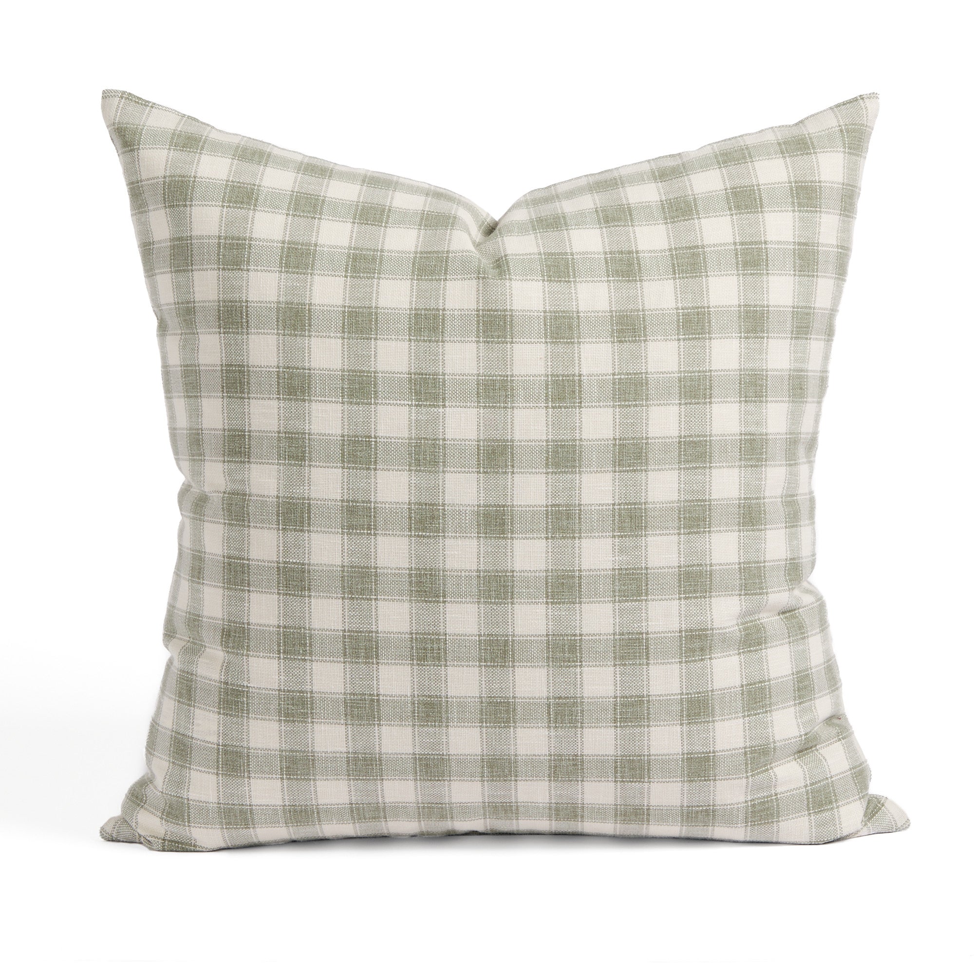Tonic Living Emmett Plaid 20x20 pillow in Sage featuring a light green and white small-scale check.