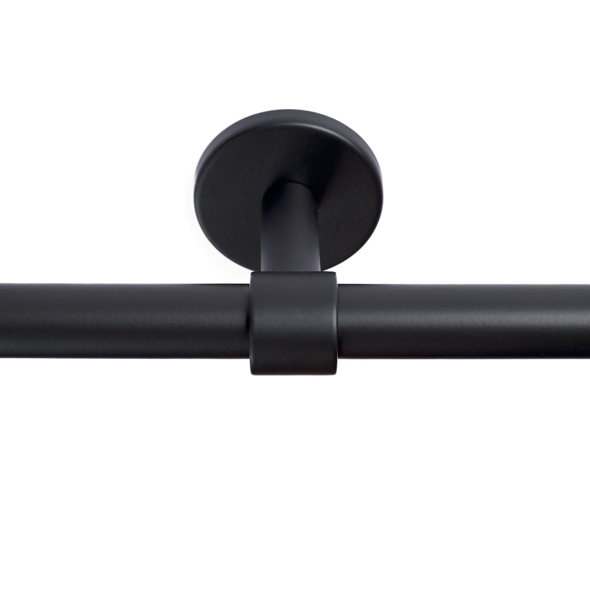 Tonic Living Black enclosed bracket installed with café curtain rod.