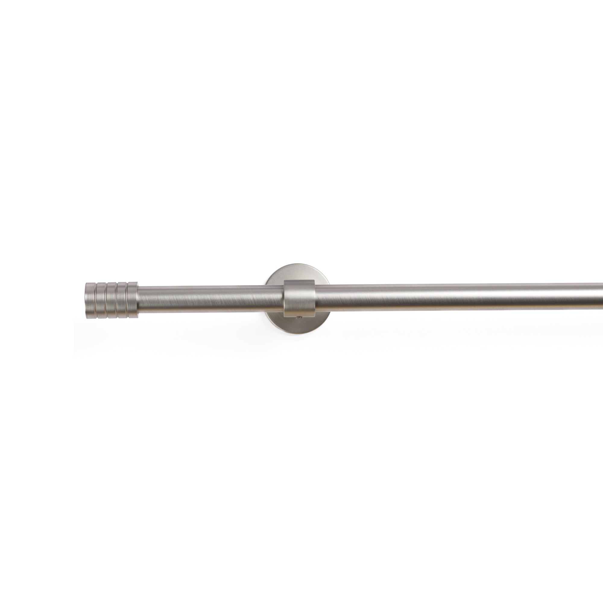 Tonic Living Pewter café rod finial installed with café curtain rod and enclosed bracket.