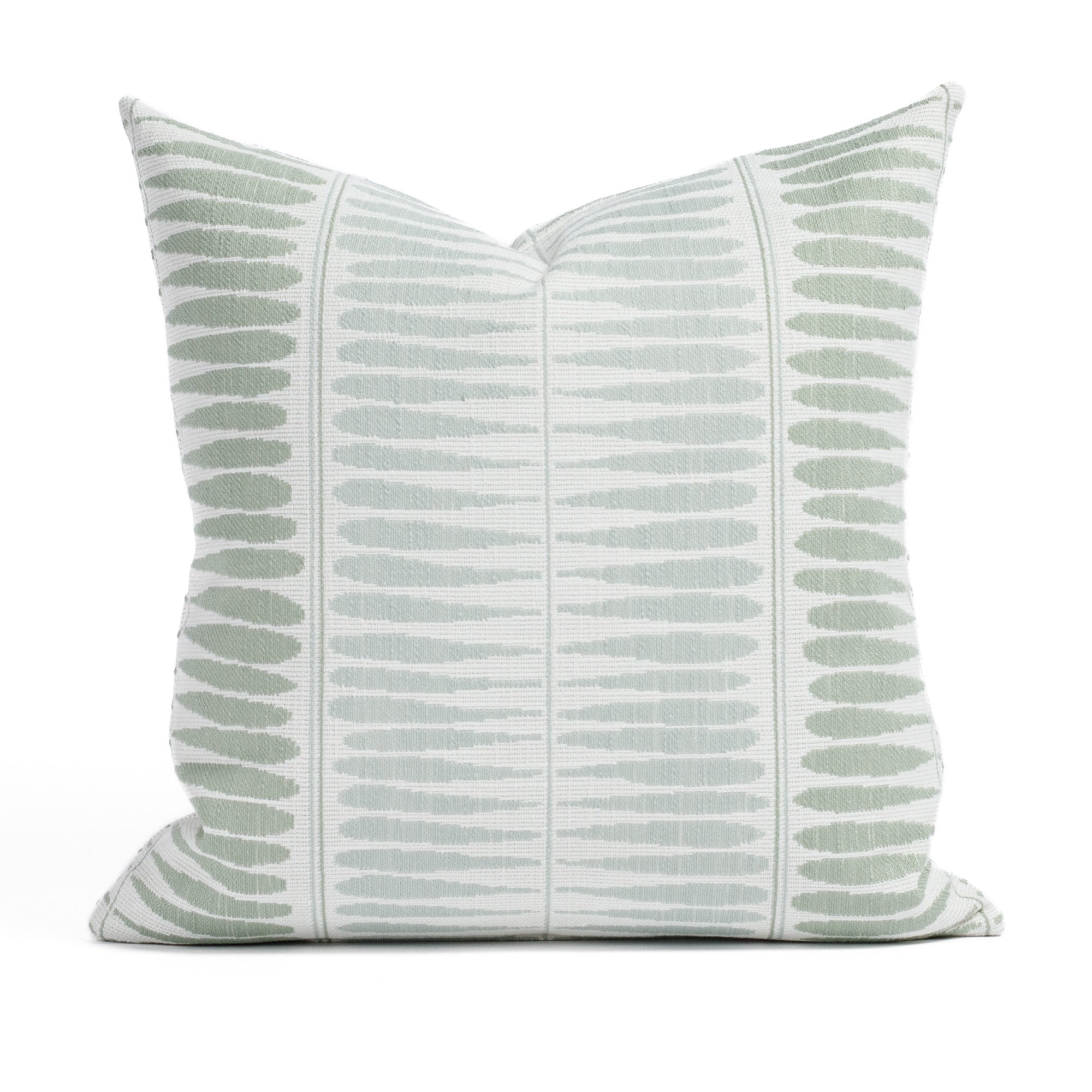 Everly Jade 20x20 Indoor/Outdoor Pillow from Tonic Living, a pale sage, dusty aqua and soft white organic pattern pillow.