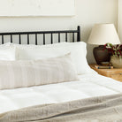 Finn Stripe Natural Bolster, an off white and oatmeal boucle striped bed pillow