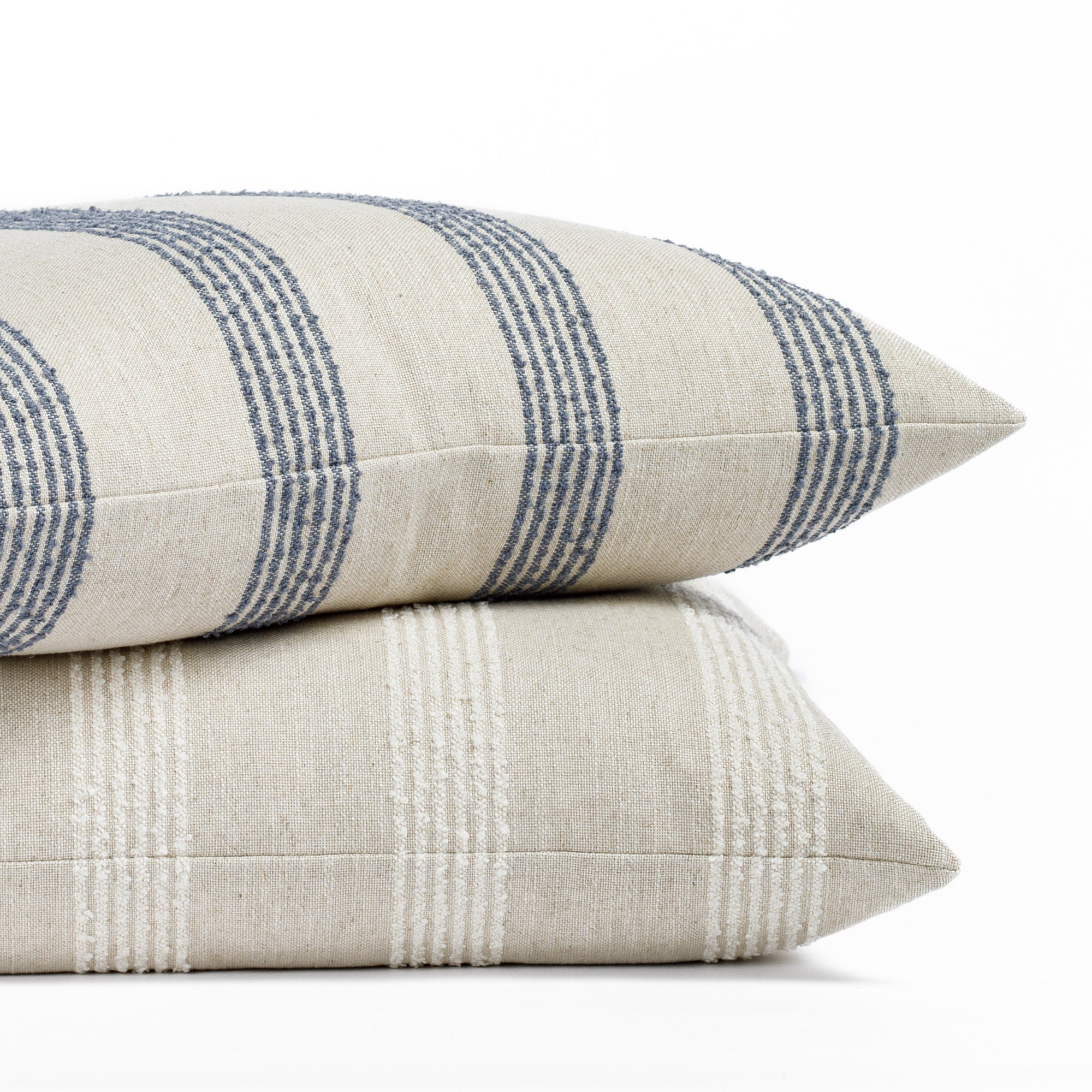 Finn Stripe Tonic Living pillows in natural and denim blue colourways