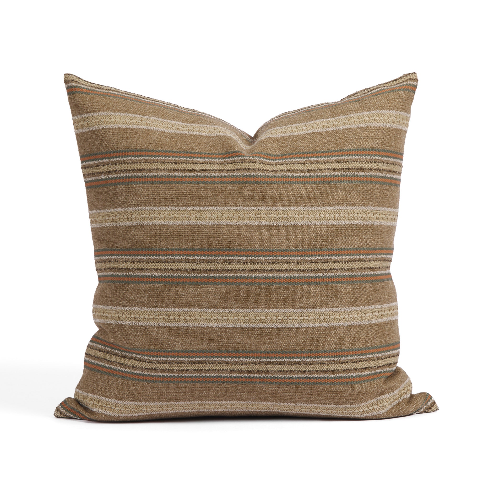 Tonic Living Fisher Stripe 20x20 pillow in Cinnamon featuring nutty brown banded horizontal stripes.