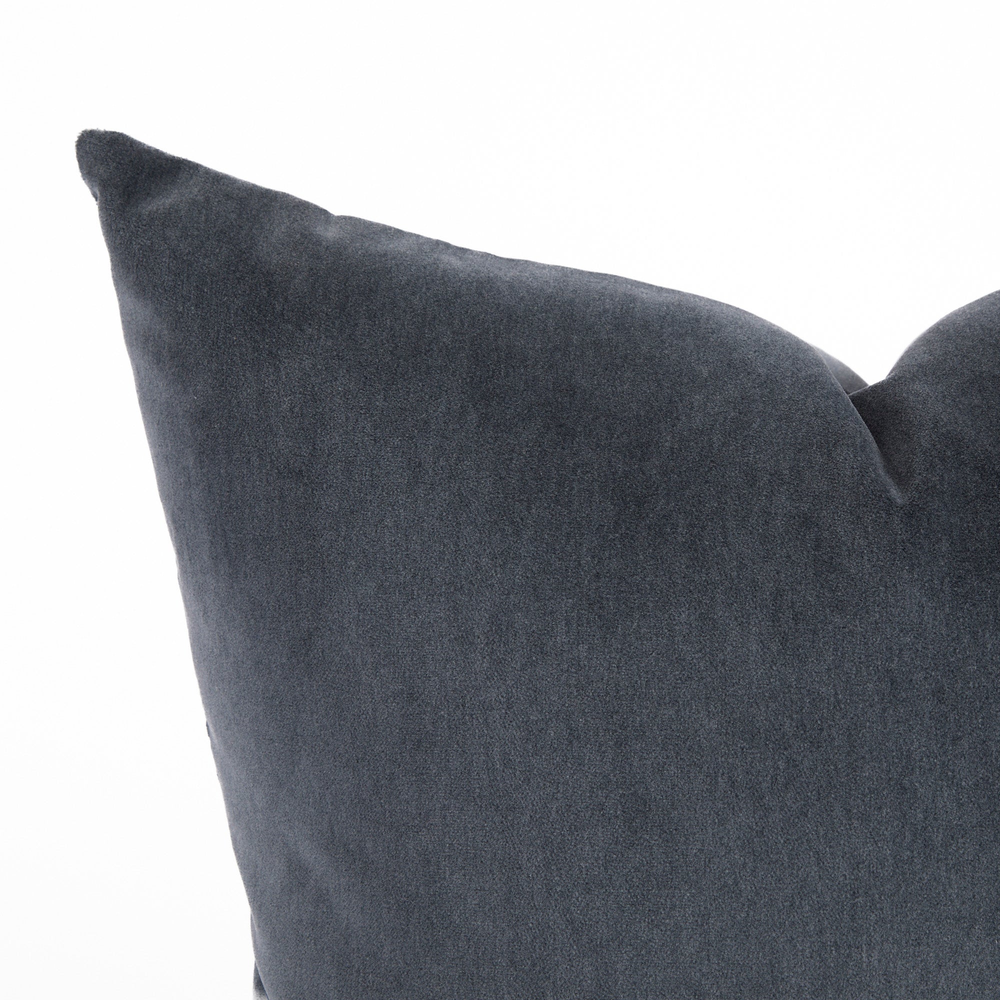 Close up of Tonic Living Florence Velvet pillow in Mineral Blue showing its plush blue-grey texture.