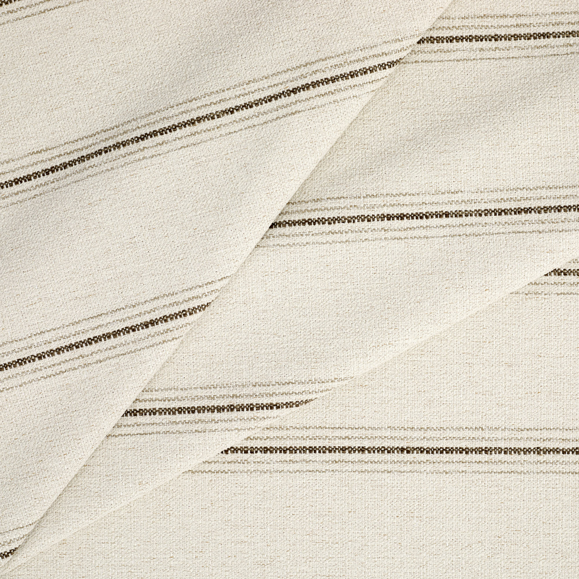 Tonic Living Gibson Stripe Birch performance upholstery fabric featuring wide-set beige and brown stripes with fine linear details.