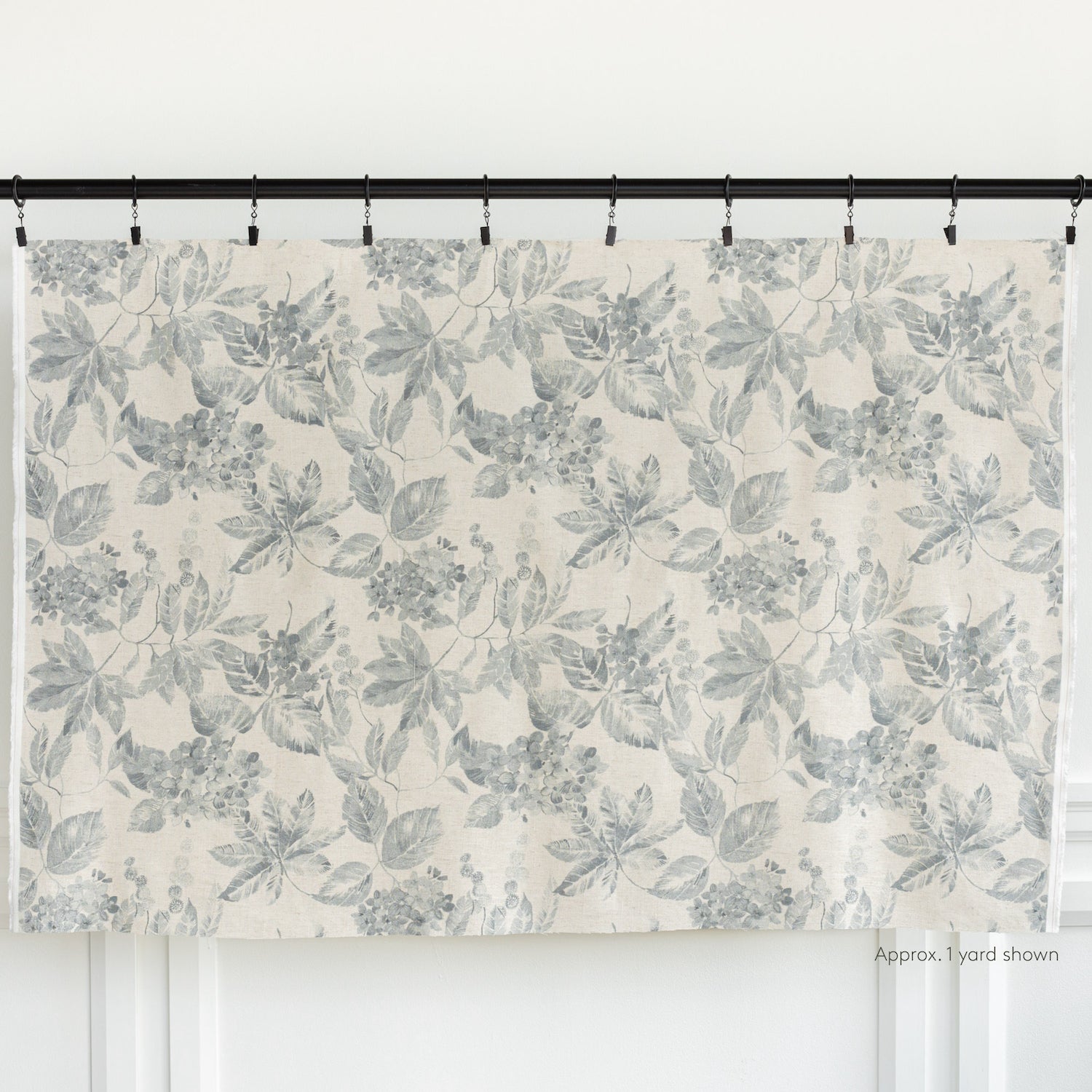 an oatmeal cream and blue botanical floral pattern print fabric : one yard