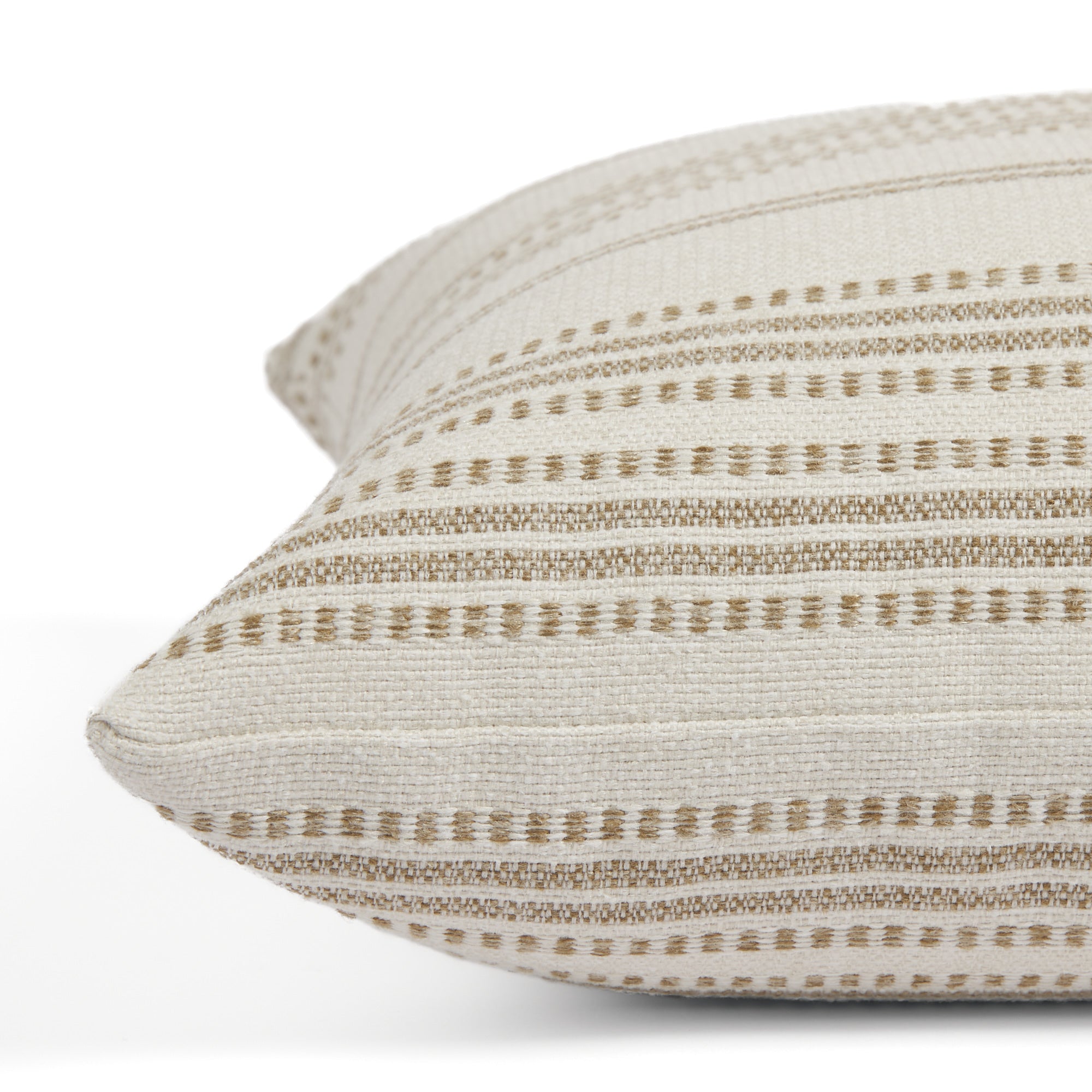 Side view of Tonic Living Hopper Stripe decorative cushion highlighting its textured layered stripe design.