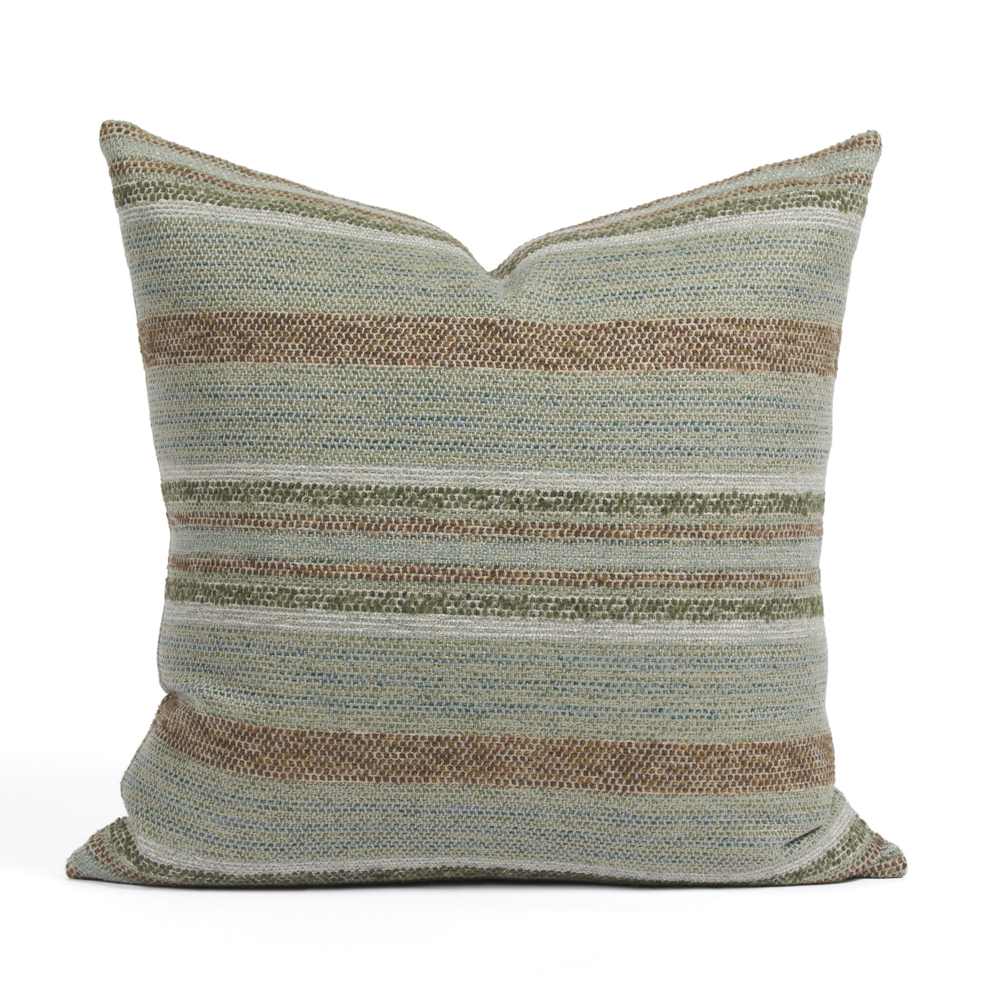 Tonic Living Indie Stripe 20x20 pillow in Lagoon featuring green and teal textured horizontal stripes.