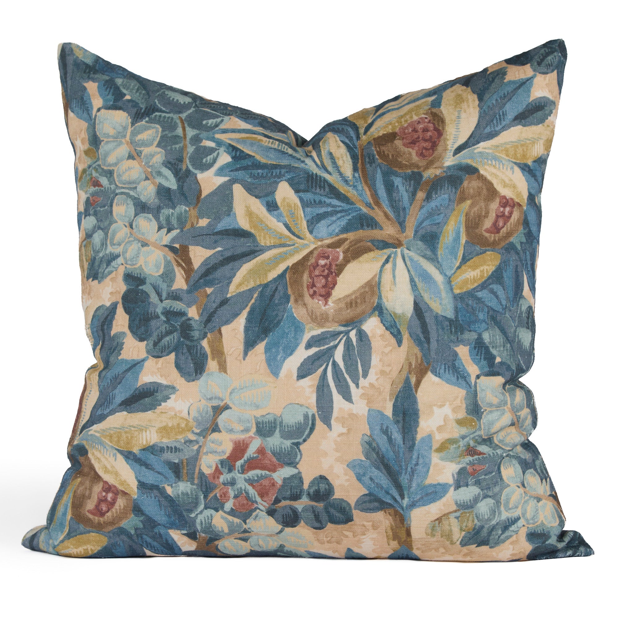 Tonic Living Juno 20x20 decorative pillow — linen-blend cushion with a navy botanical floral pattern and soft, timeworn appeal.