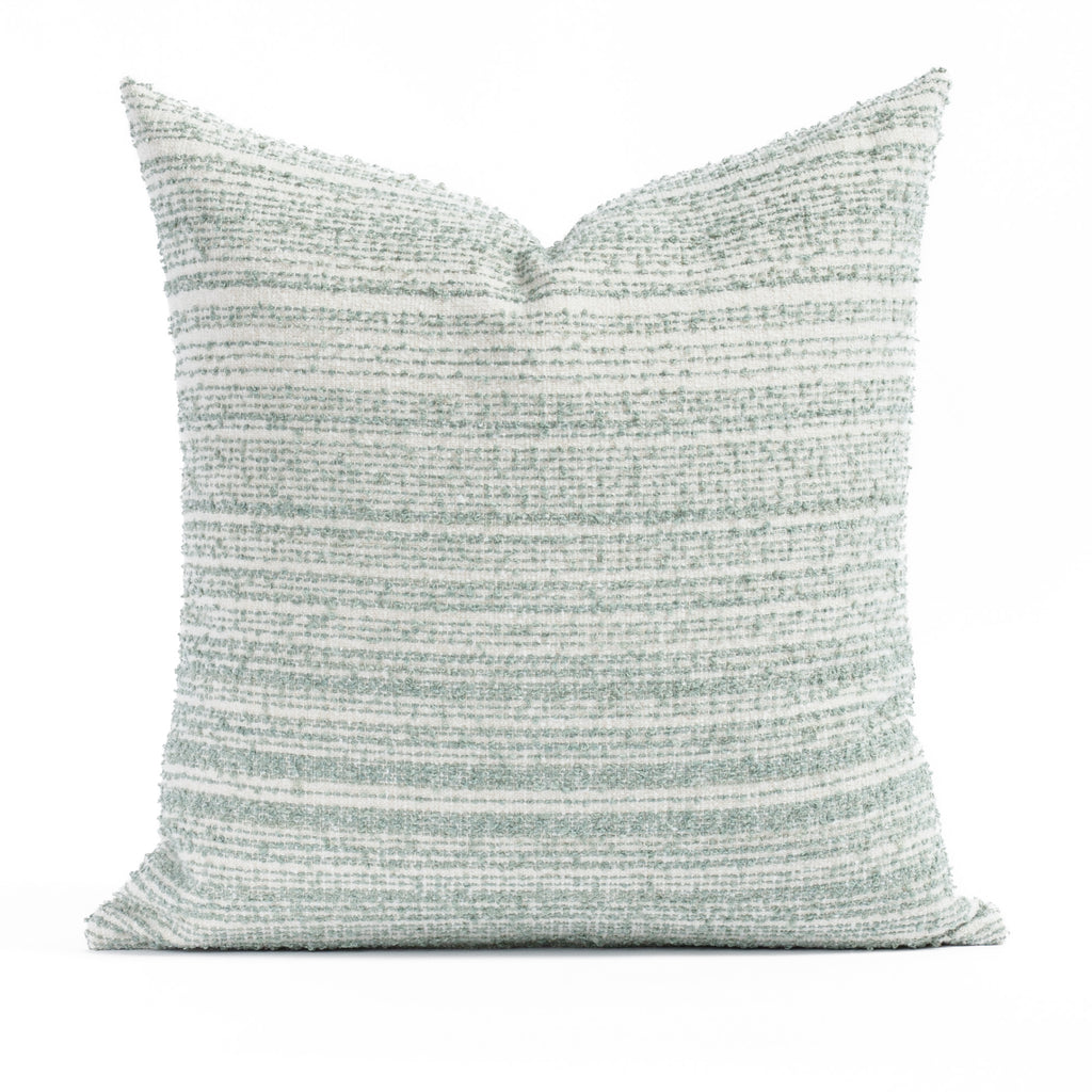 Kos Stripe 20x20 Jade pillow, a cream and blue green boucle stripe throw pillow from Tonic Living