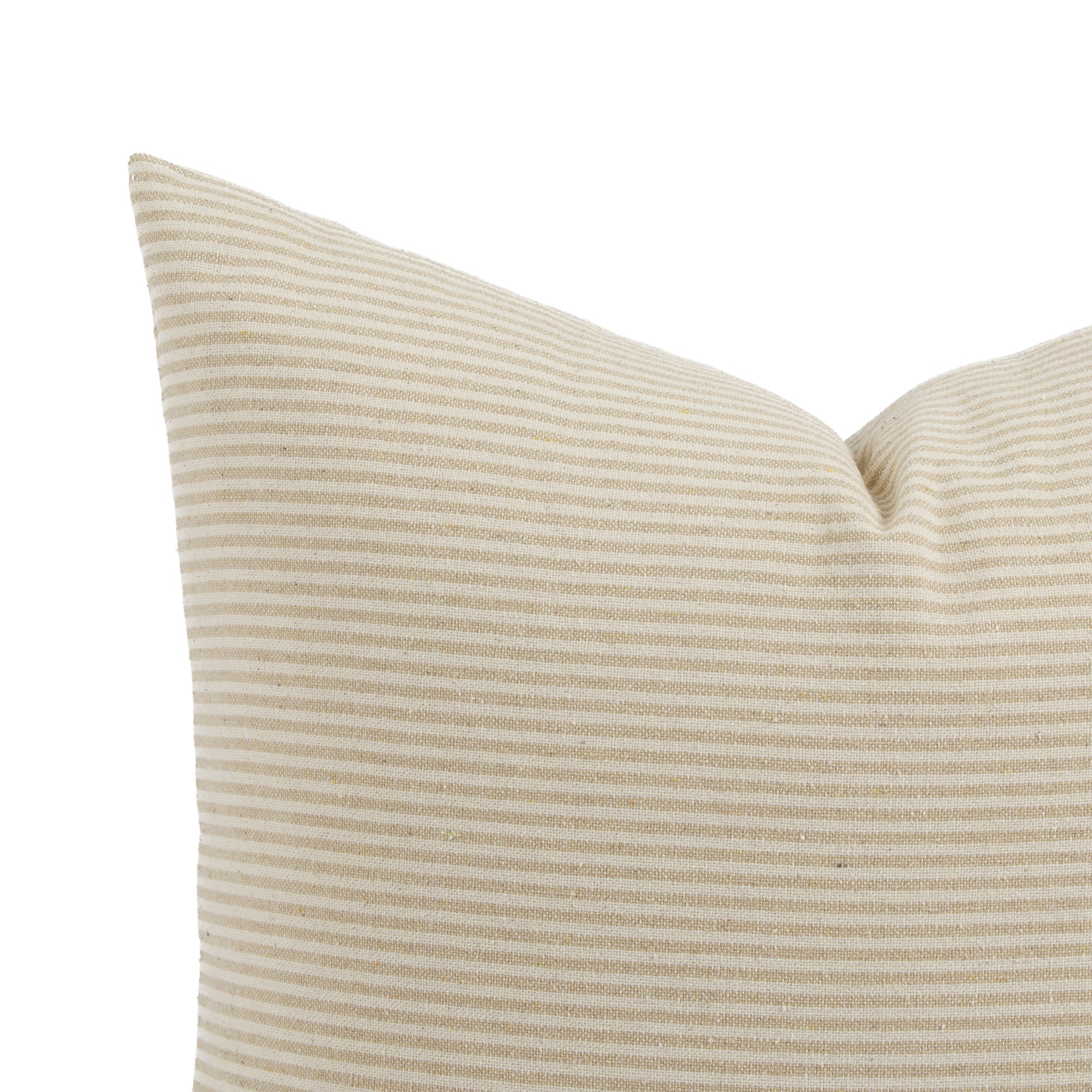 Close up of Tonic Living Leo Stripe cushion showing wheat and natural vertical stripe detail.