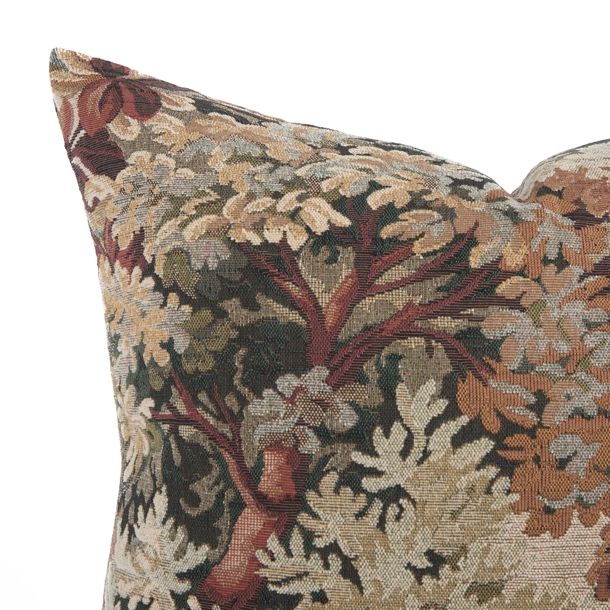 Close-up of Manor Tapestry Pillow, Burgundy by Tonic Living – detailed woven tapestry pattern and texture.