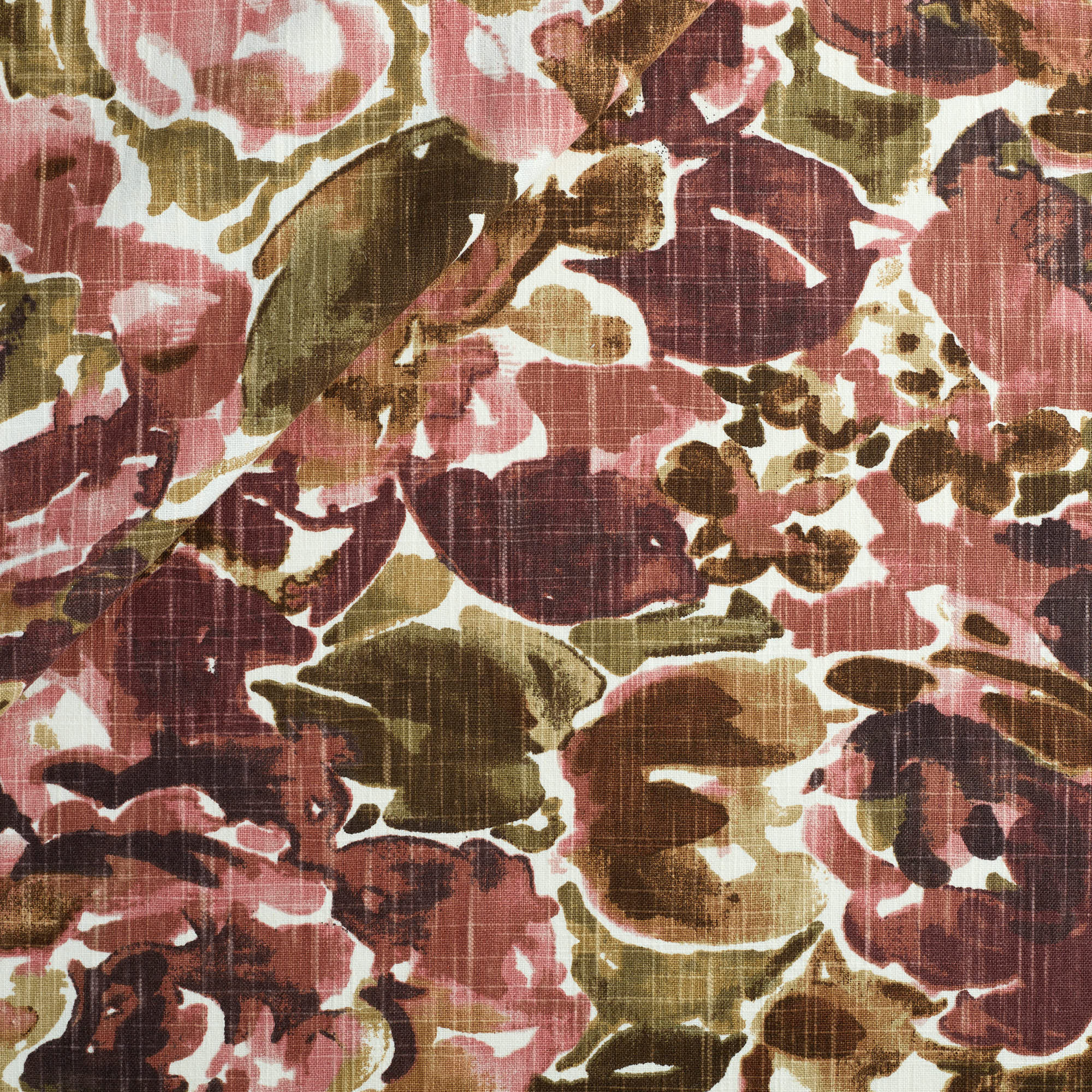 Tonic Living Marbella Rose multi-use fabric featuring an expressive floral pattern in rich burgundy and pink.