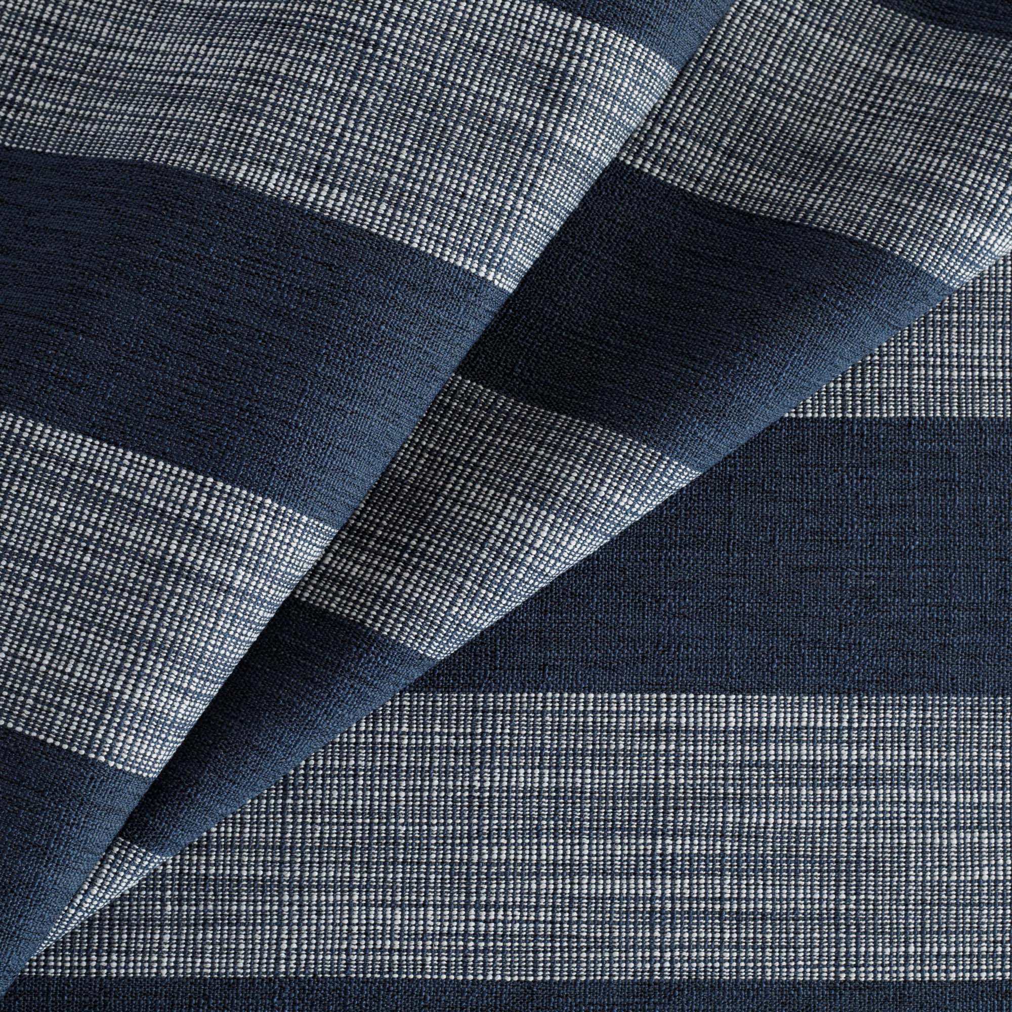 a deep navy blue and white wide stripe tonic living upholstery fabric