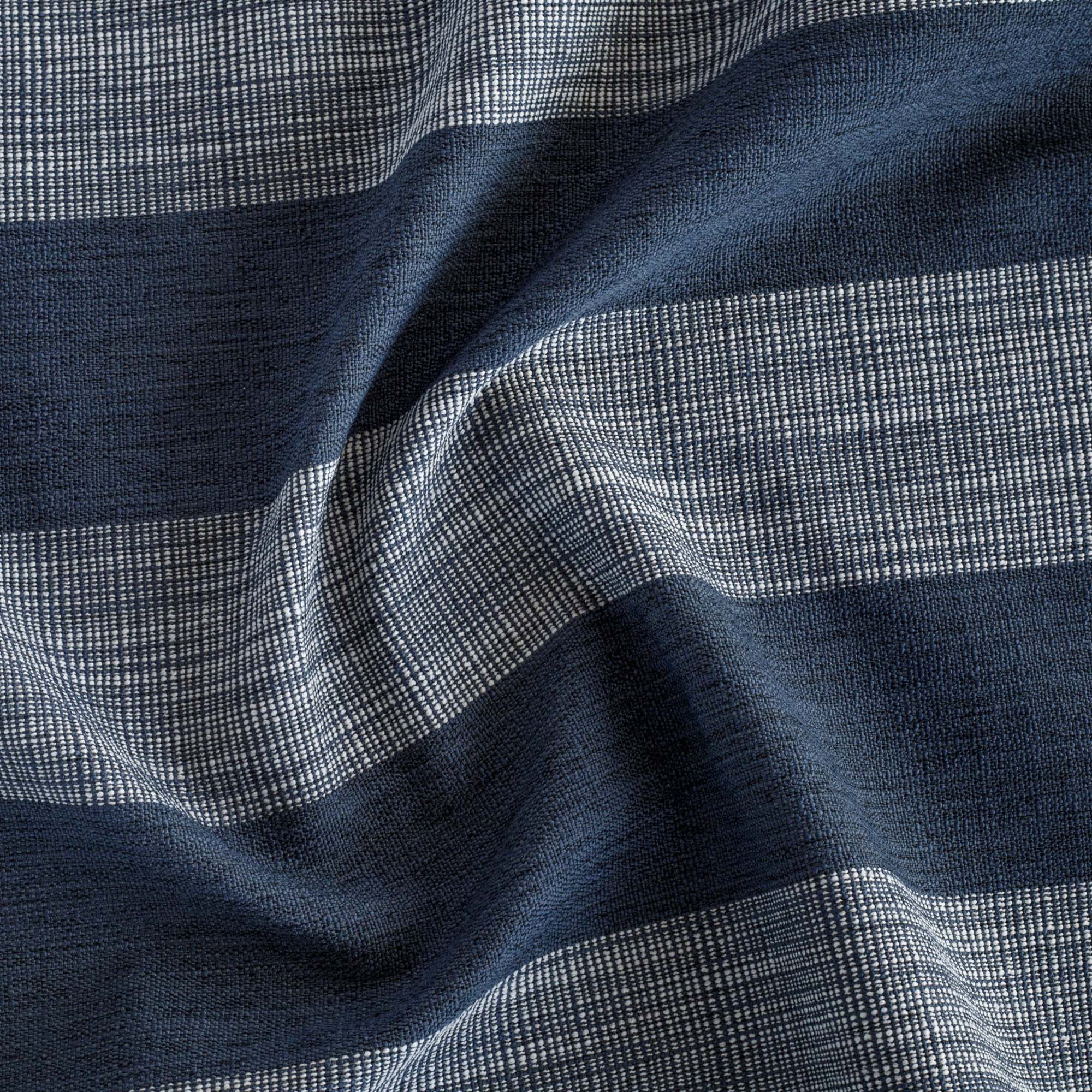 Marlow Fabric Indigo, a deep navy blue and white wide striped multi use fabric from Tonic Living