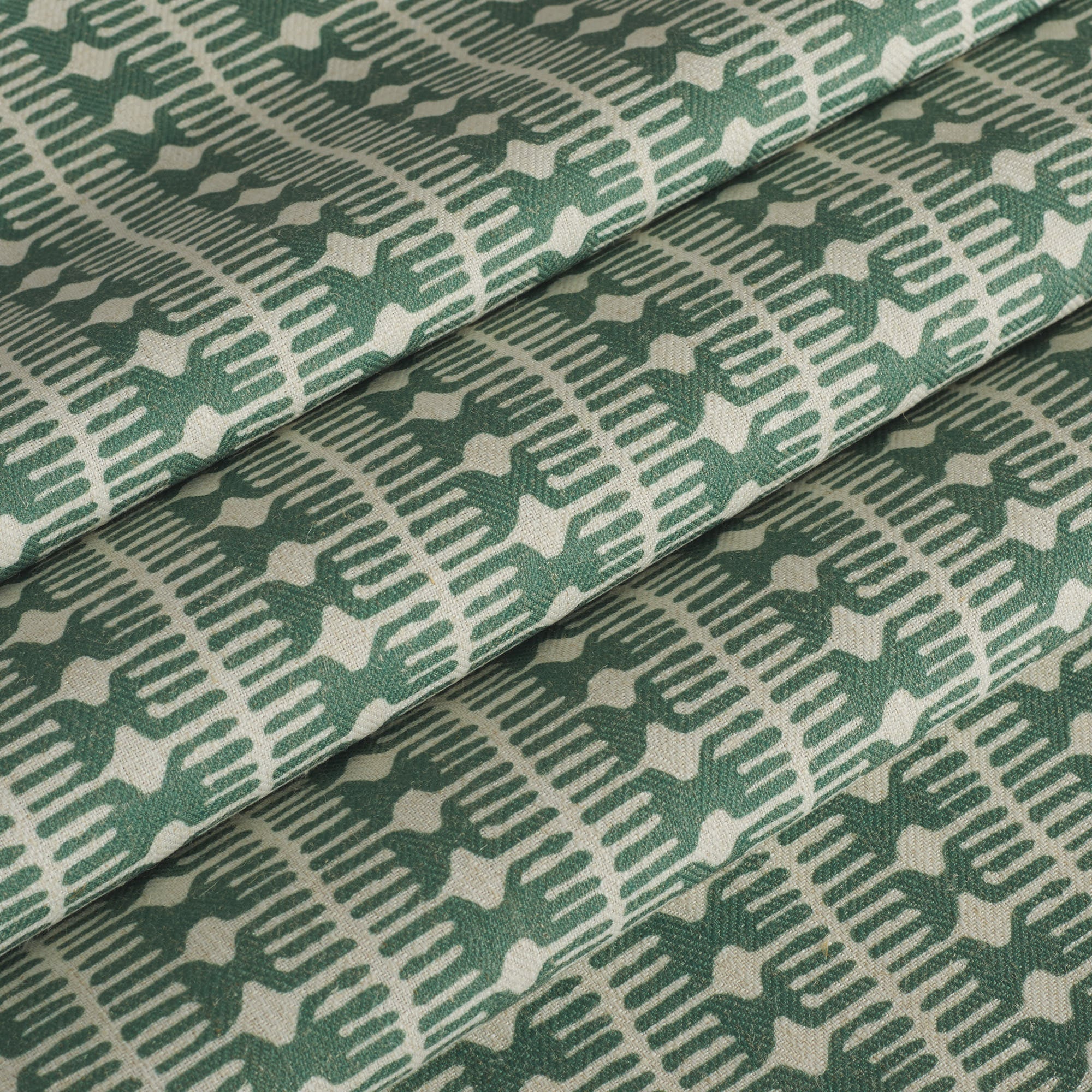 Tonic Living Meadow Emerald fabric ideal for roman shades in a modern green block print design.