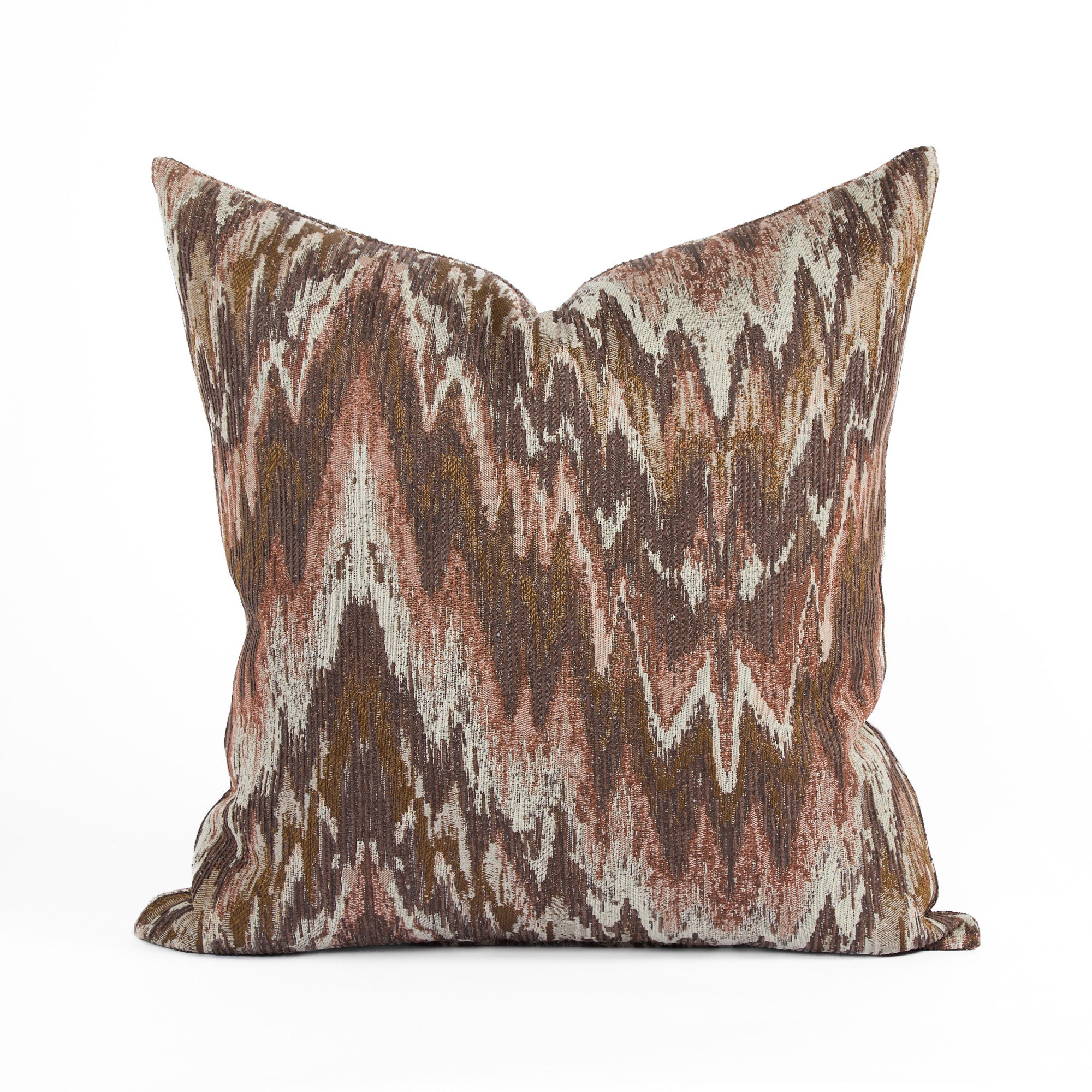 Tonic Living Mendoza 20x20 pillow in Fig with an abstract flamestitch pattern in earthy plum and brown.