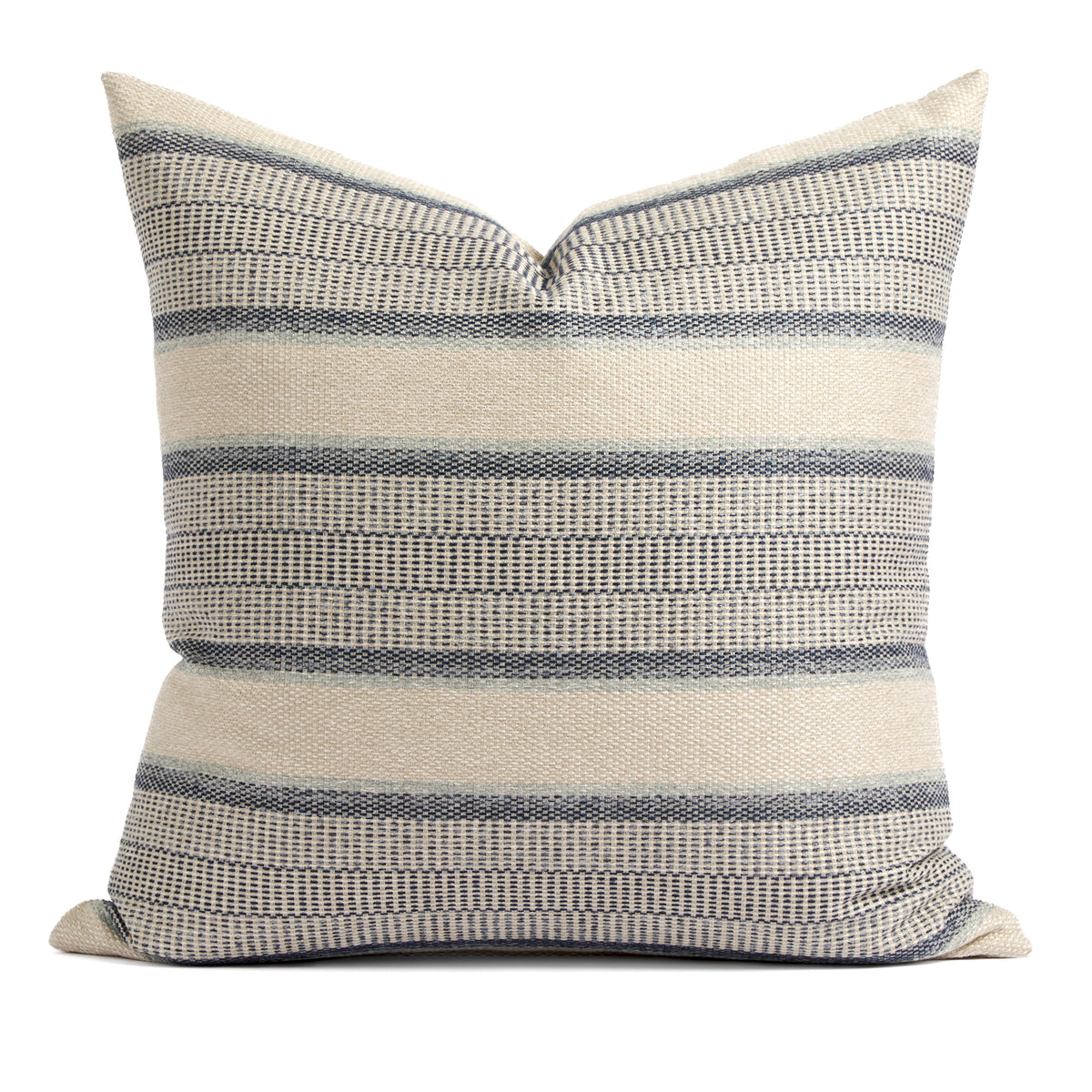 Tonic Living Miller Stripe 22x22 Pillow in Denim, a navy blue and beige banded stripe throw pillow.