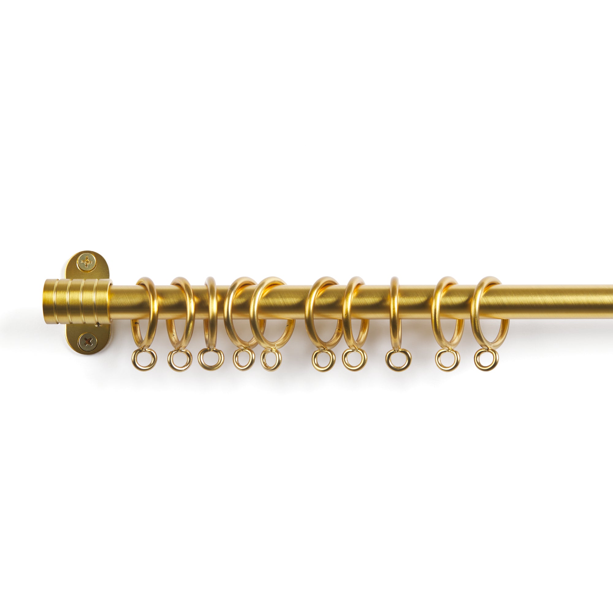 Tonic Living Gold outside mount bracket with café curtain rod and curtain rings.