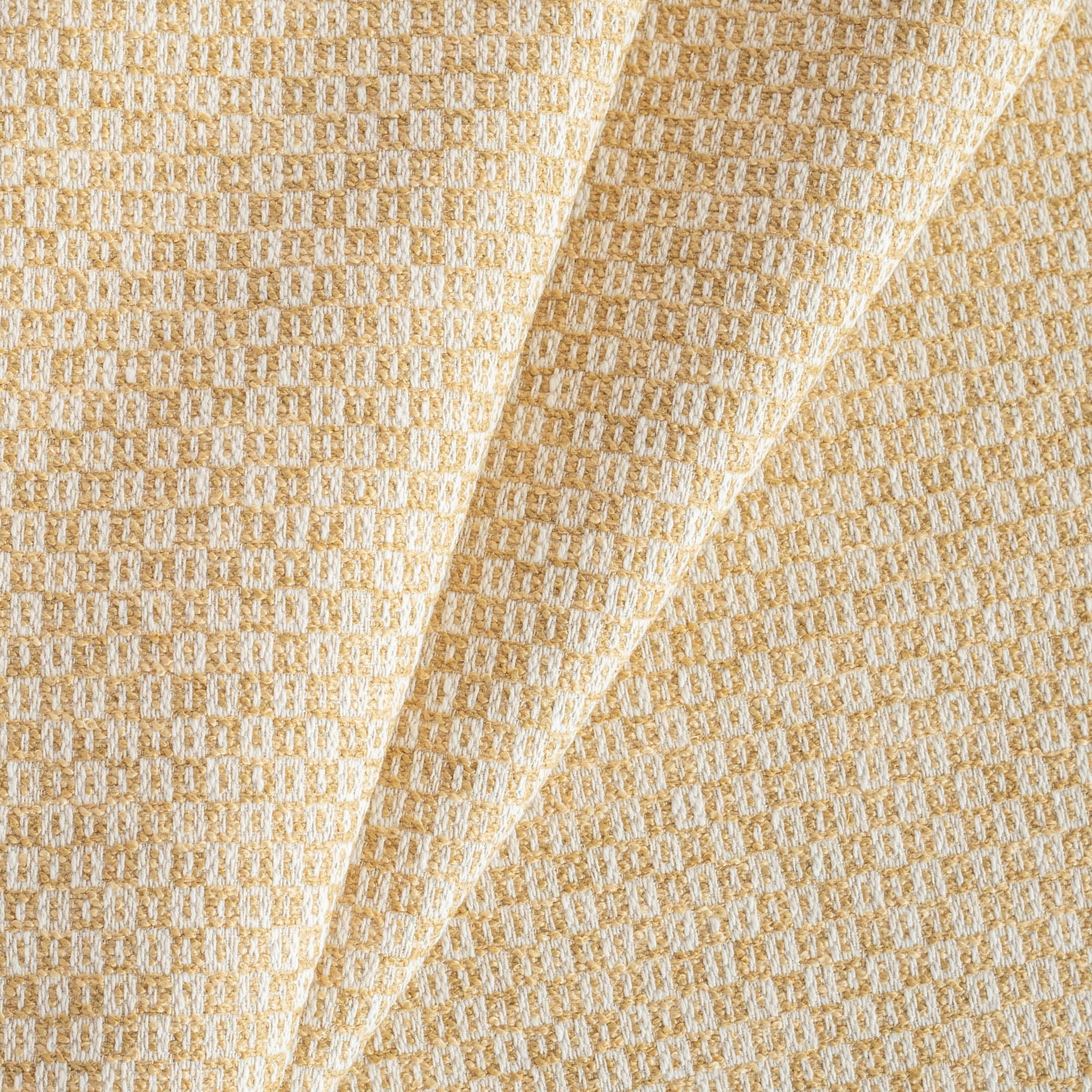 a soft gold and cream small scaled geometric patterned upholstery fabric : view 4