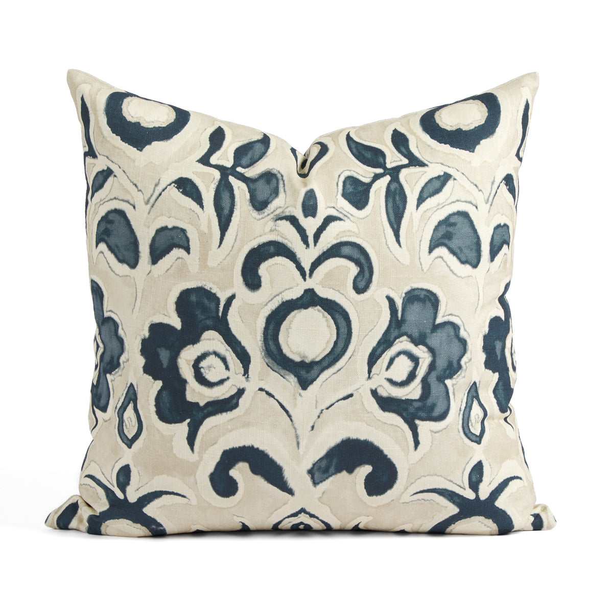 Tonic Living Paloma 20x20 Pillow in Ink, a dark blue and oatmeal beige throw pillow with a stylized floral pattern.
