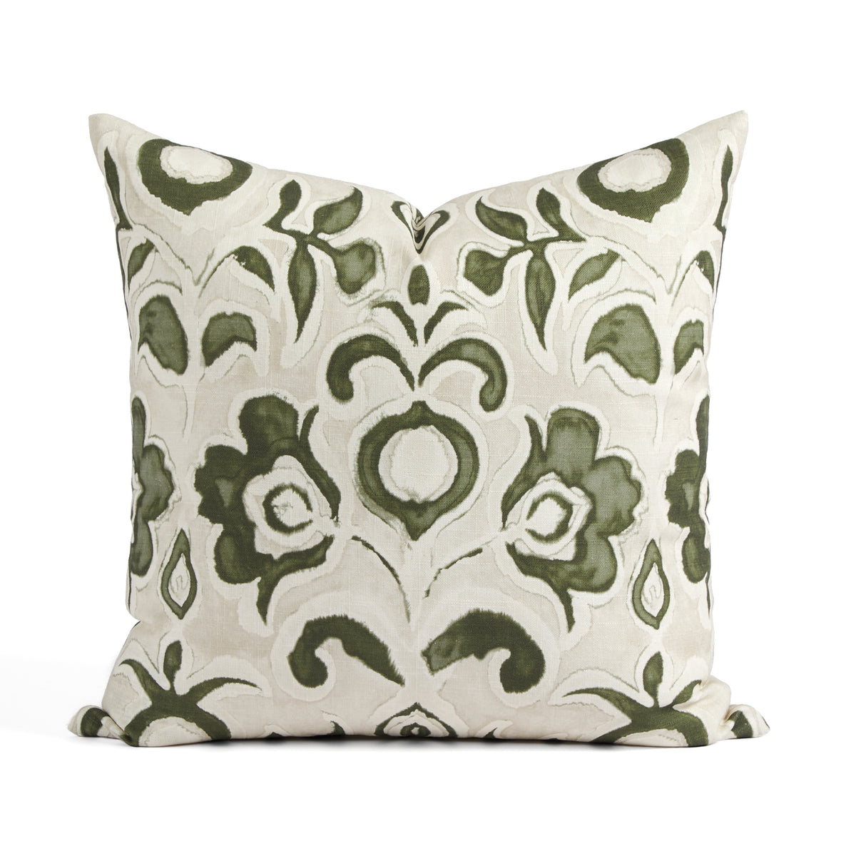 Tonic Living Paloma 20x20 Pillow in Olive, an olive green and oatmeal beige throw pillow with a stylized floral pattern.