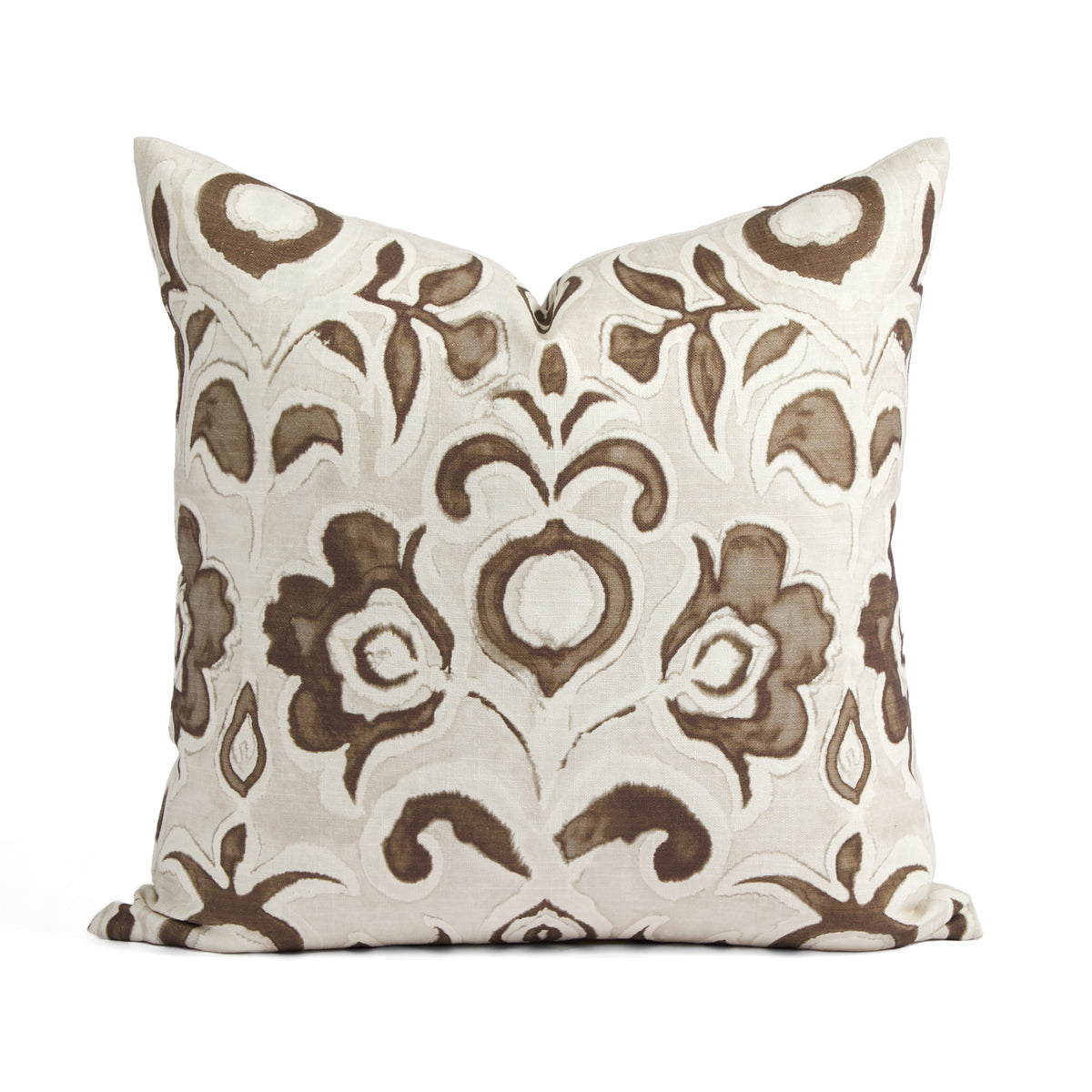 Tonic Living Paloma 20x20 Pillow in Walnut, a coffee brown and oatmeal beige throw pillow with a stylized floral pattern.