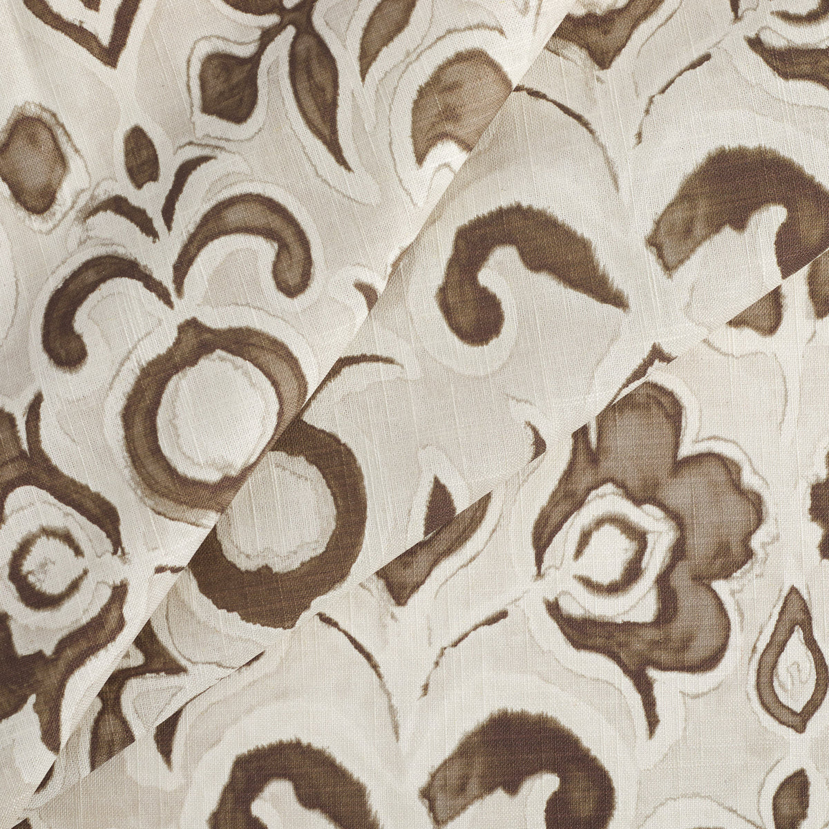 Tonic Living Paloma Fabric in Walnut, a coffee brown and oatmeal floral curtain fabric with a large-scale painterly botanical design.