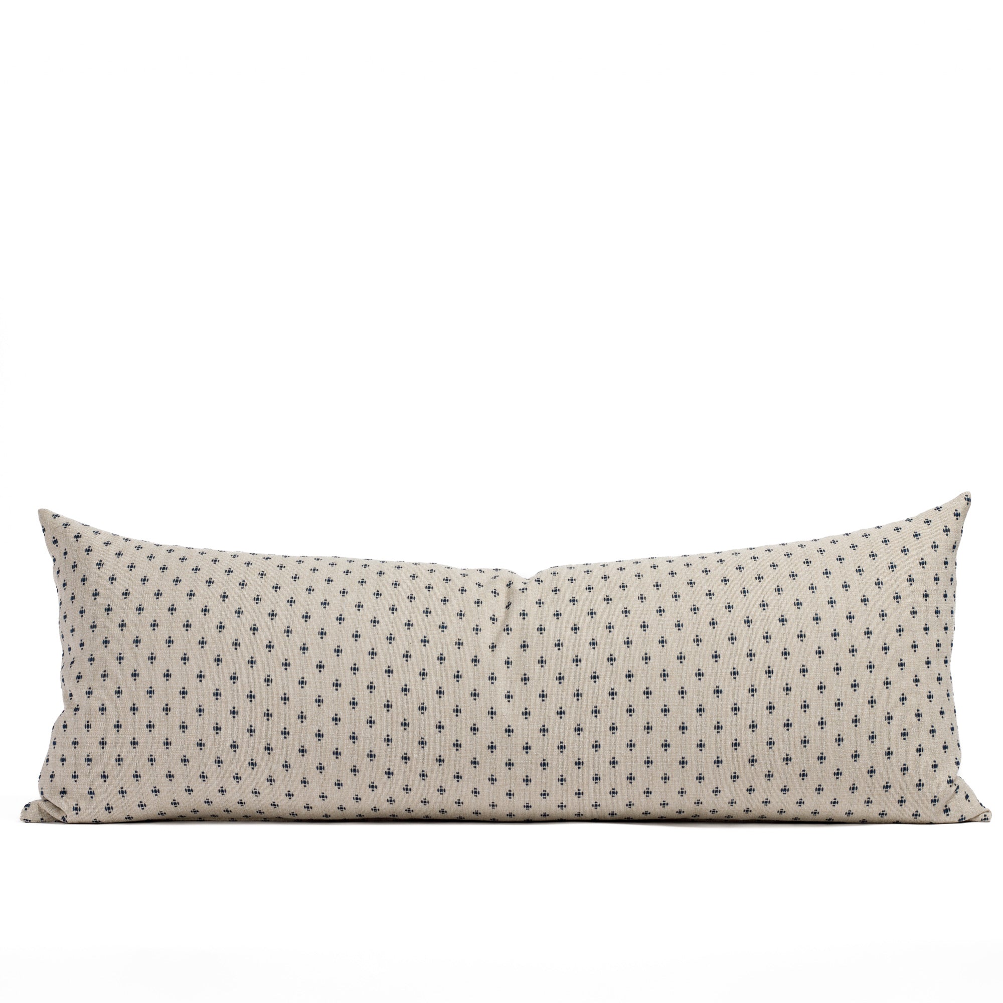 Pierce Navy 16x42 Bolster Pillow, a classic navy blue and beige pillow from Tonic Living featuring a preppy, dotted pattern.