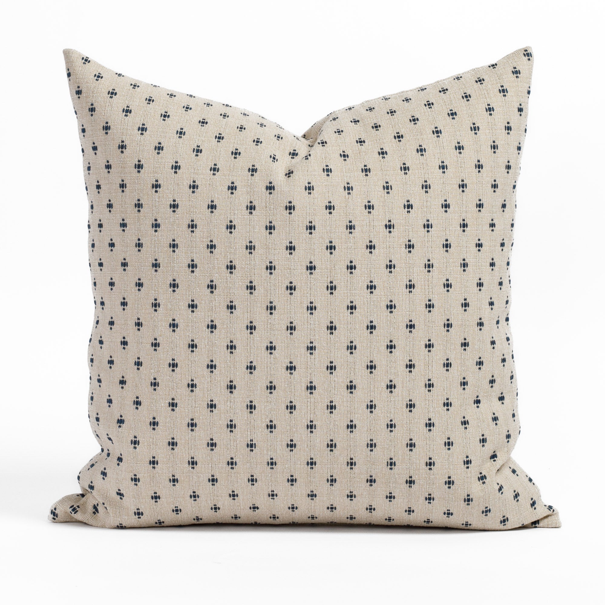 Pierce Navy 20x20, a classic navy blue and beige throw pillow with a preppy dot and dash pattern.