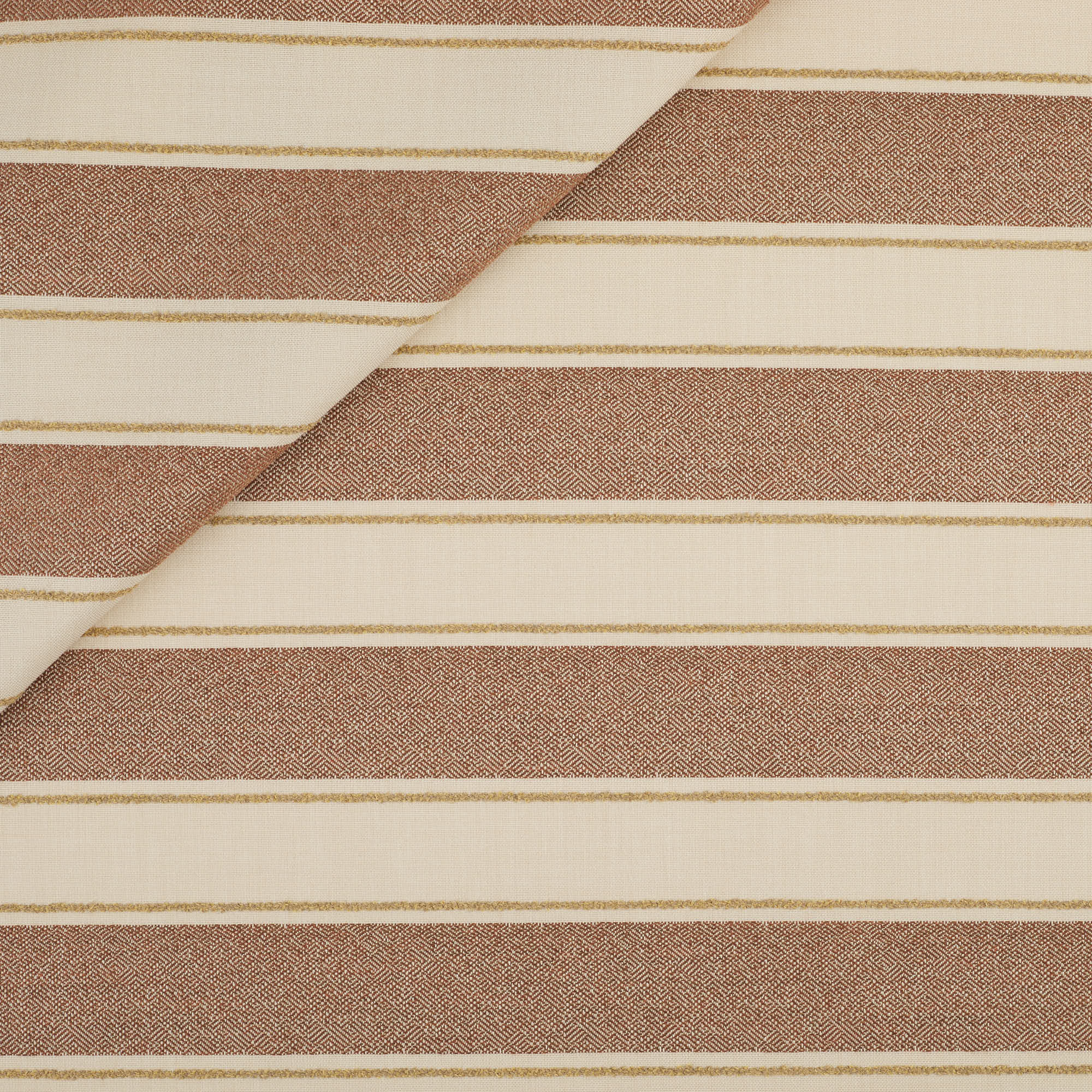 Tonic Living Sentiment Sunbrella Outdoor Fabric in Terracotta, a terracotta and beige indoor/outdoor upholstery fabric with bold stripe.