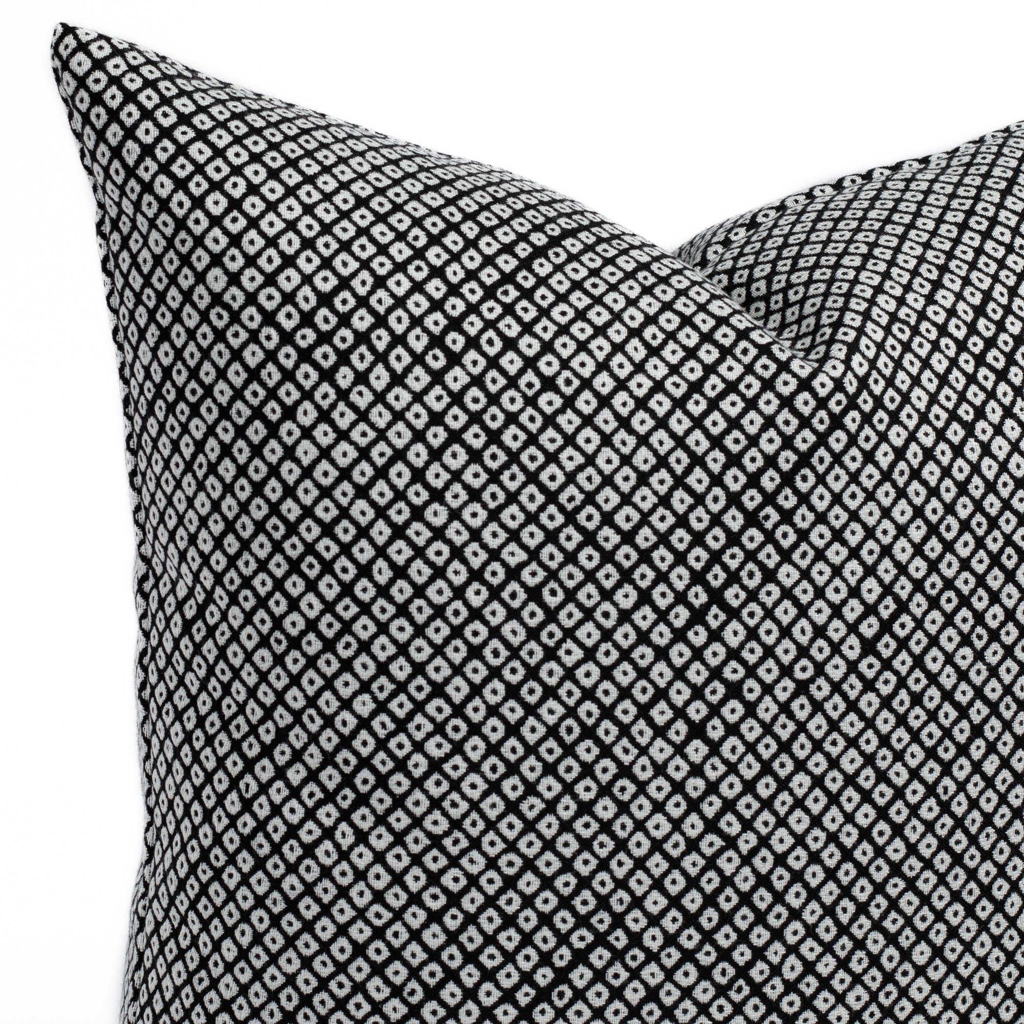 Shibora Classic, a black and white Japanese Kanoko-style design, from Tonic Living: close up view.