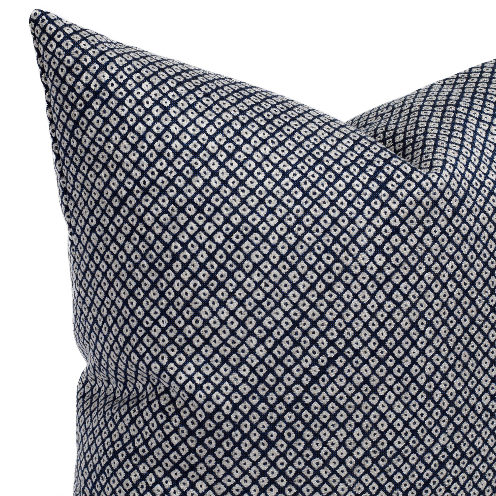 Shibora Indigo, a navy blue and white Japanese Kanoko-style design, from Tonic Living: close up view.