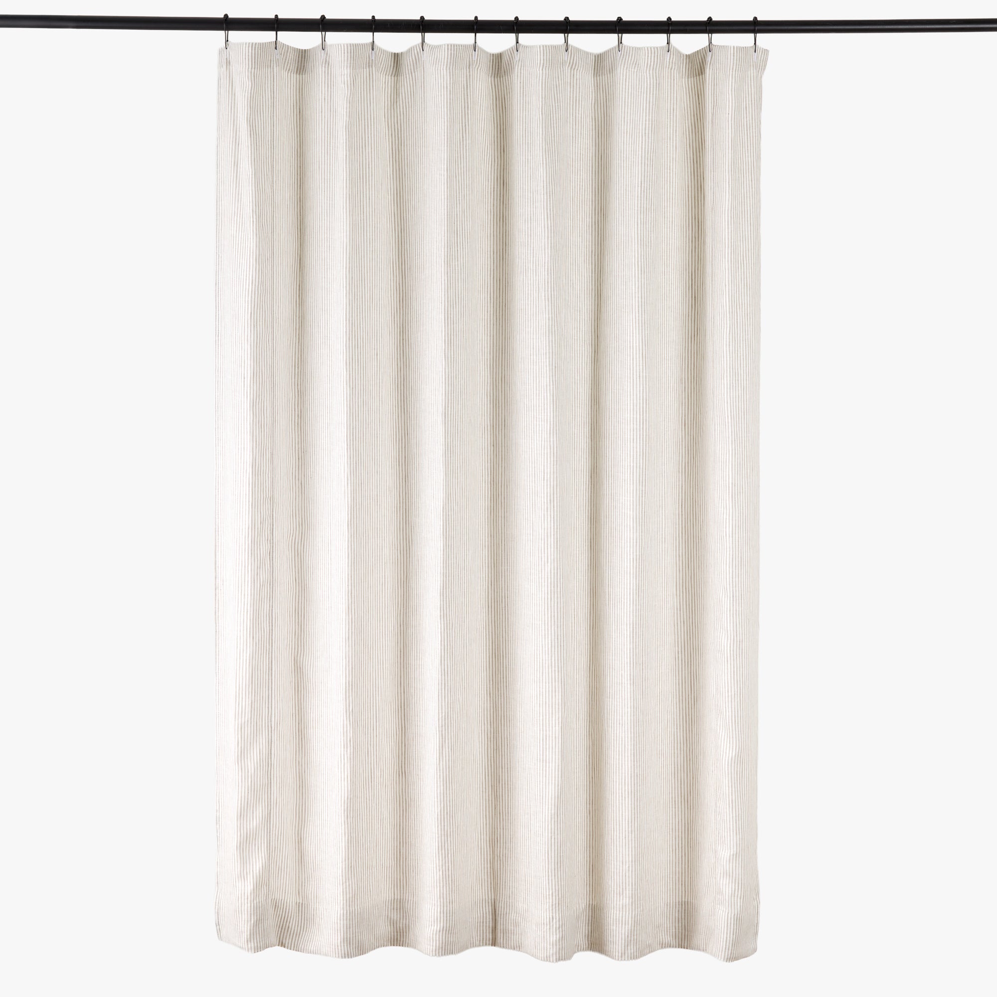 Tonic Living Siena Stripe Linen Shower Curtain in Buff, a warm ivory and beige shower curtain with soft vertical stripe.