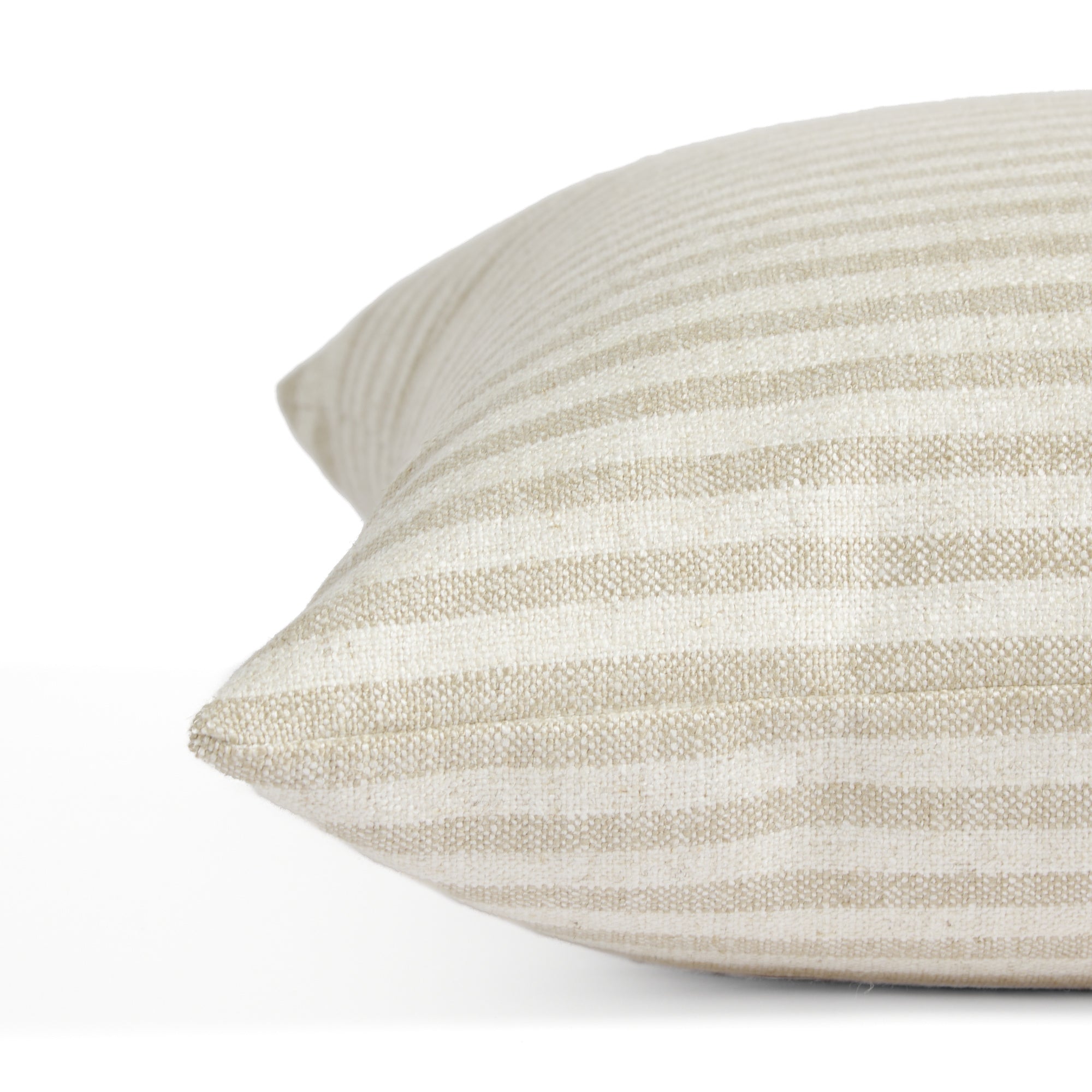 Side view of Tonic Living Somerset Stripe Oatmeal decorative pillow highlighting its classic striped design.
