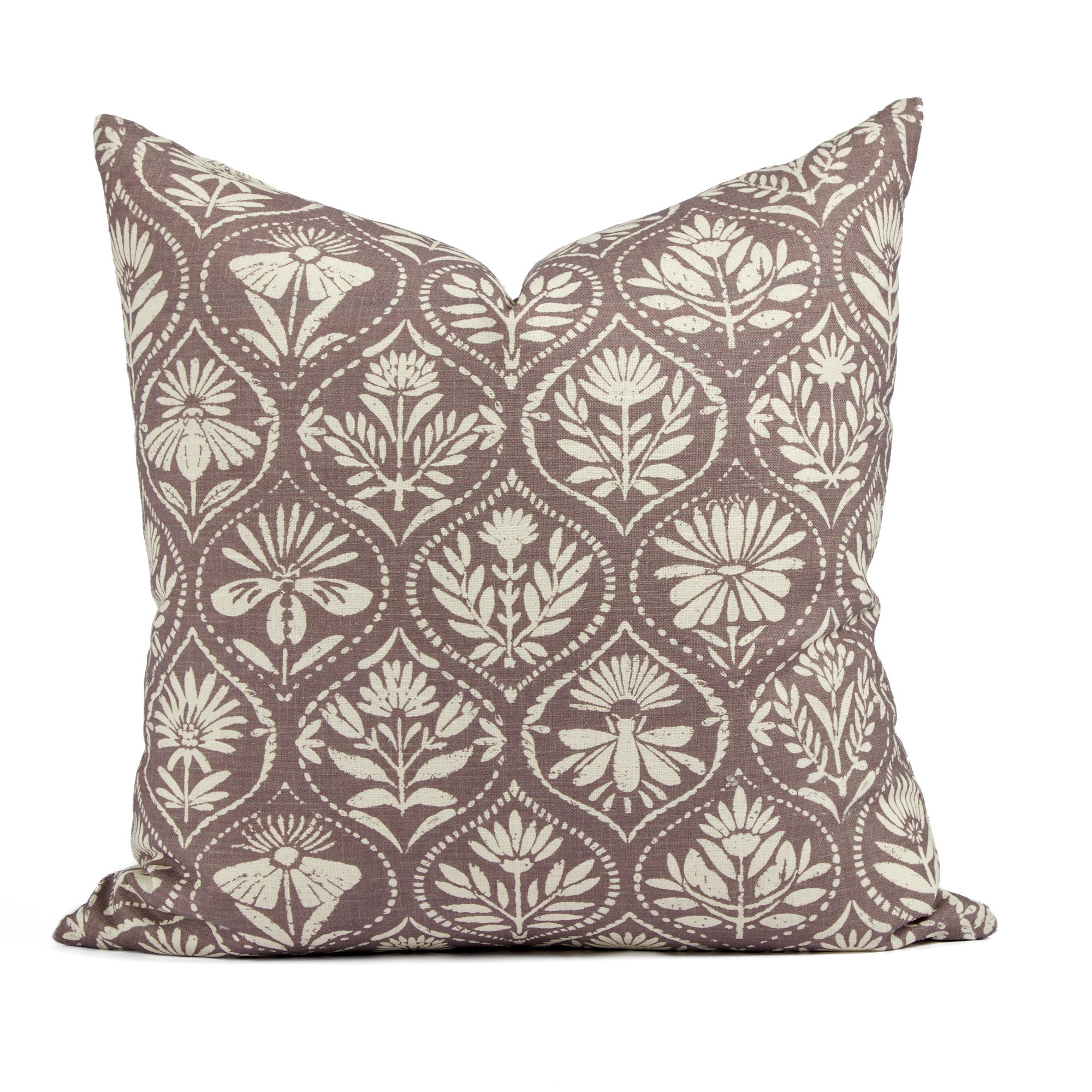 Tonic Living Stella 20x20 pillow in Mauve, a muted purple and white floral medallion throw pillow.